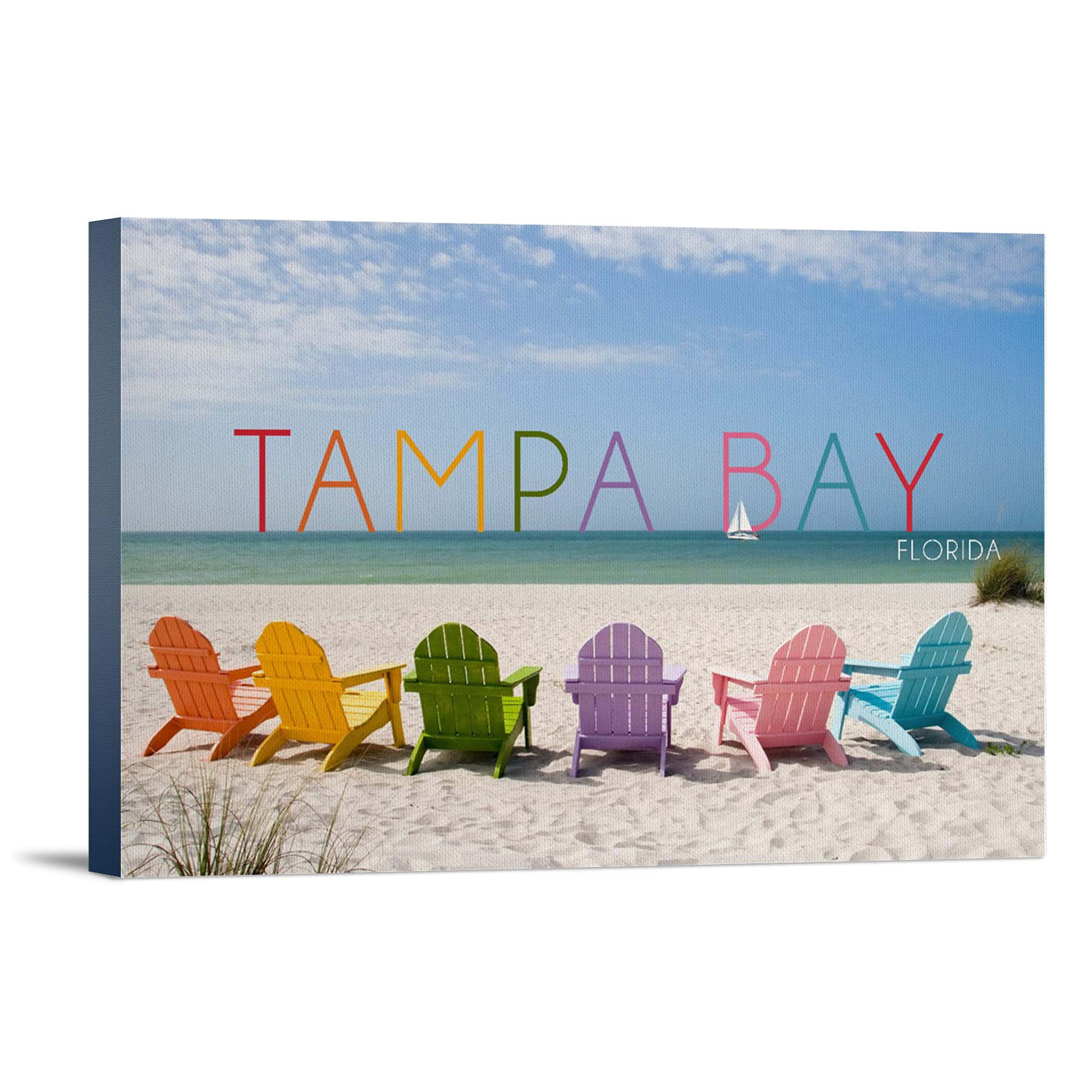 Lantern Press Tampa Bay Florida Beach Art - Colorful Beach Chairs 12x18 Wrapped Canvas Wall Decor for Coastal Living Room, Bedroom & Office