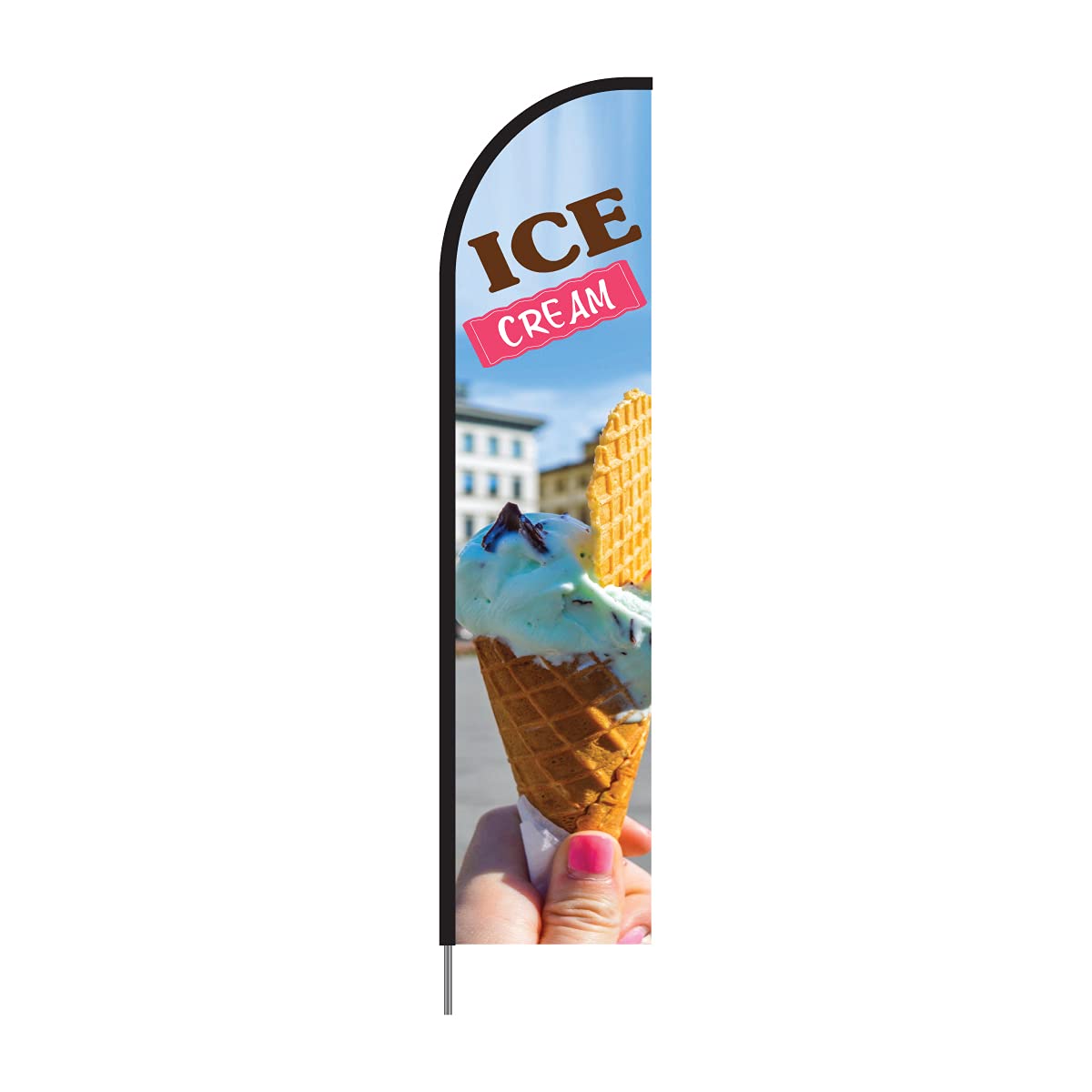 15ft Ice Cream Sign Banner Feather Flag with Complete Pole Kit - Outdoor Business & Store Advertising Display - Perfect for Ice Cream Shops, Food Trucks & Summer Events