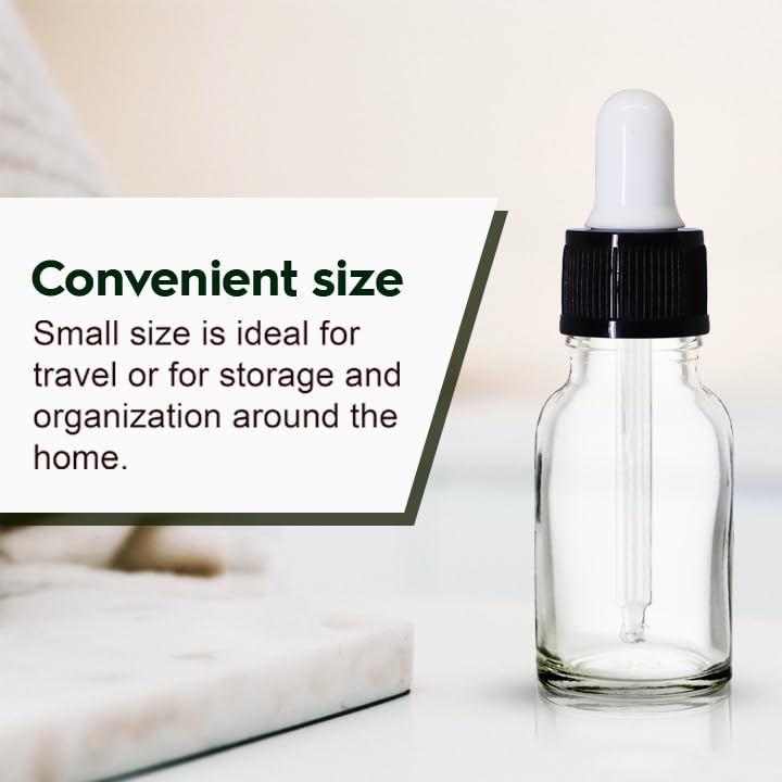 NSB Herbals 15ml Clear Round Empty Glass Bottle with Dropper & Black Ring - White Silicone Teat for Essential Oils, Perfumes, DIY Beauty (Pack of 3) | Refillable Travel-Size Container for Aromatherapy & Skincare