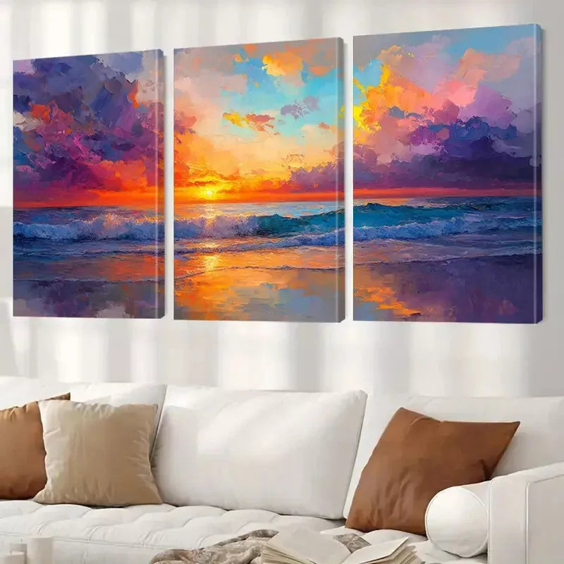 3-Piece Aesthetic Sky Waves Seascape Sunset Art Set - 50x70cm Framed Canvas Wall Decor | High Quality Print | 100% Australian Made | Ready to Hang | Perfect for Living Room, Bedroom & Office Decor