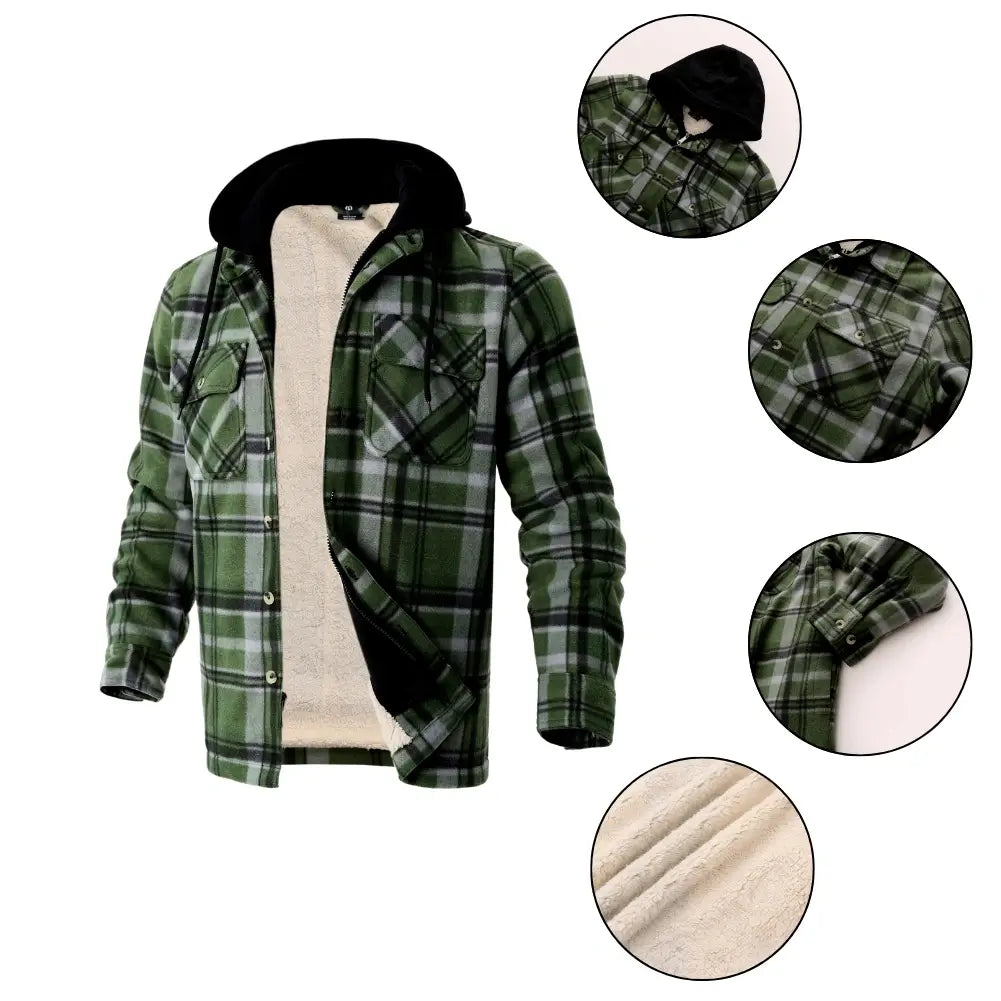 Men's Warm Plaid Berber Fleece Lined Jacket - Winter Outdoor Casual Coat for Hiking, Camping & Daily Wear