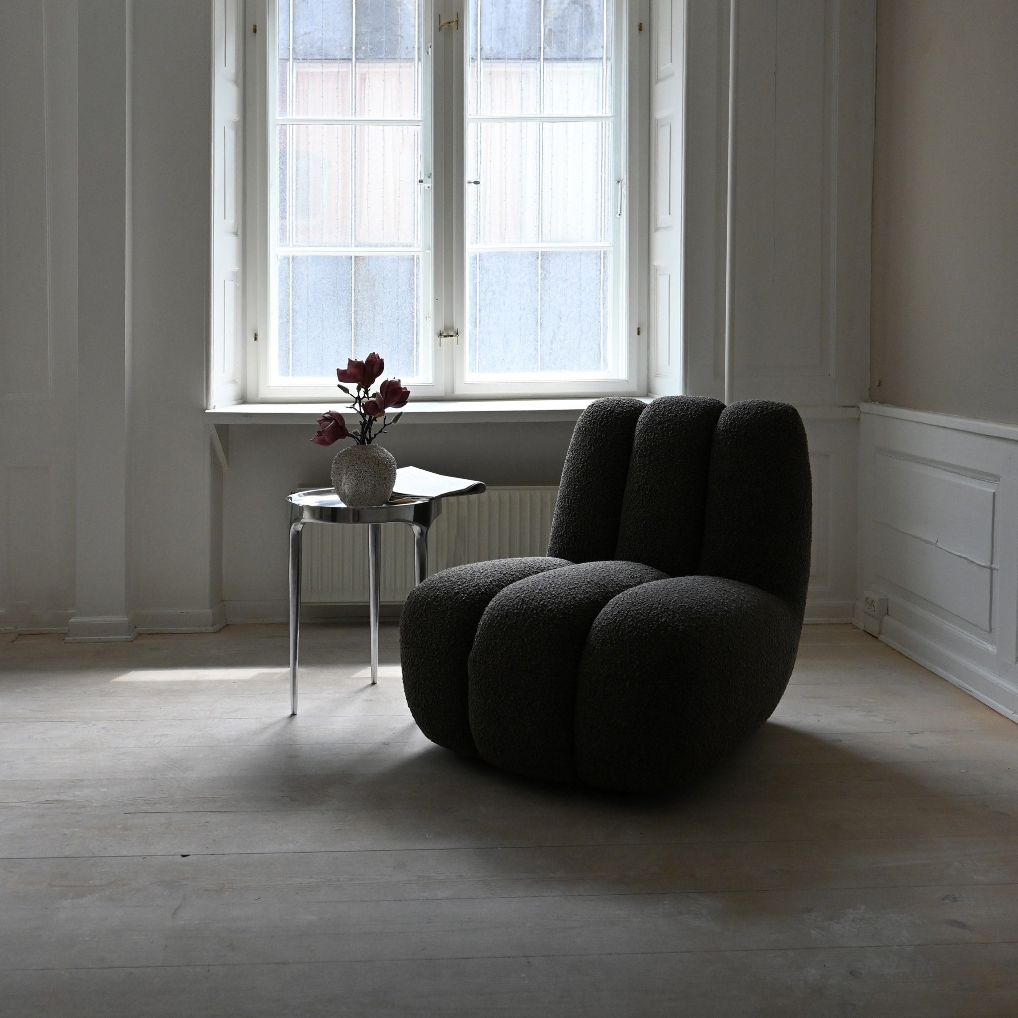 PRE ORDER 101 COPENHAGEN Toe Chair in Deep Taupe Bouclé Fabric - Modern Accent Chair for Living Room, Bedroom or Office Decor
