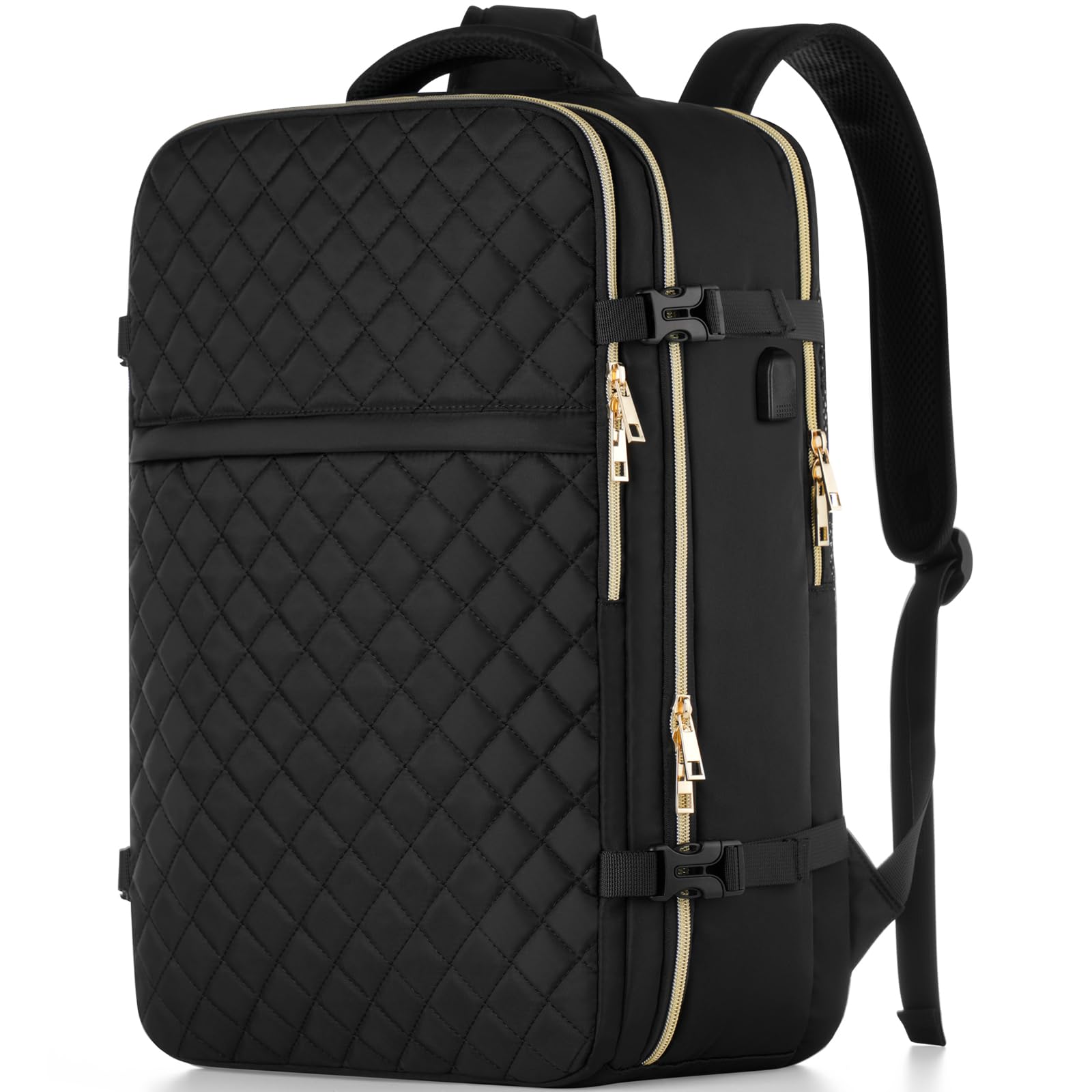 Women's Travel Backpack 40L - TSA Approved Carry On Backpack, Waterproof Flight Approved Laptop Backpack Fits 17 Inch Computer - Perfect for Business Trips, Weekend Getaways & Airplane Travel (Black)