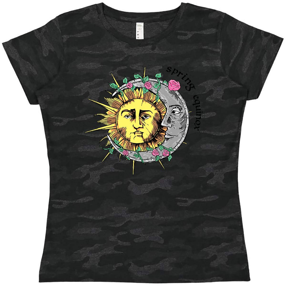 Inktastic 1st Day of Spring Sun and Moon Equinox Women's T-Shirt | Cute Graphic Tee for Spring Season | Perfect for Spring Equinox Celebrations, Outdoor Activities & Casual Wear