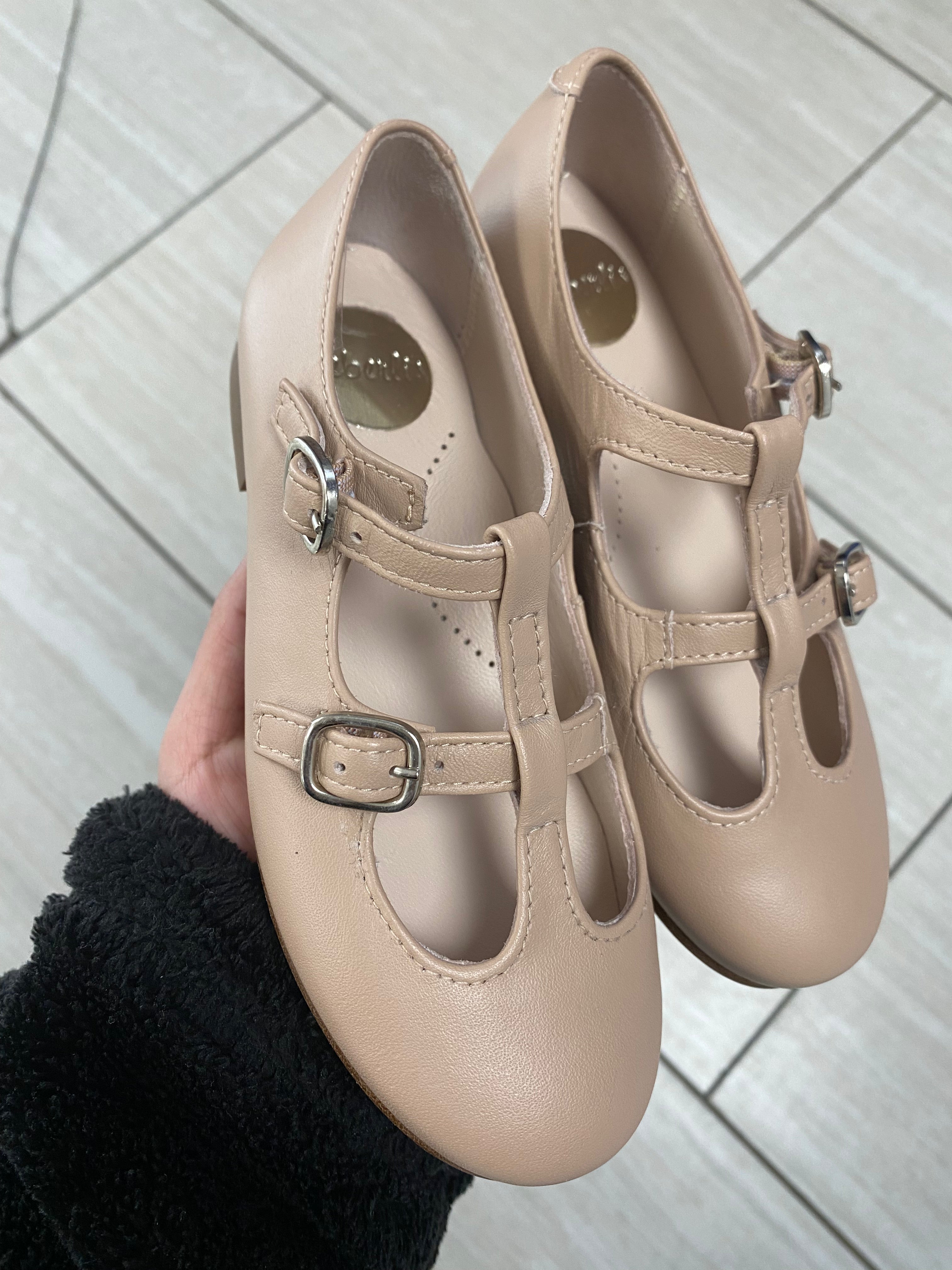 Beberlis Women's Nude Double Strap Mary Jane Shoes - Comfortable Ballet Flats for Work, Office & Casual Wear