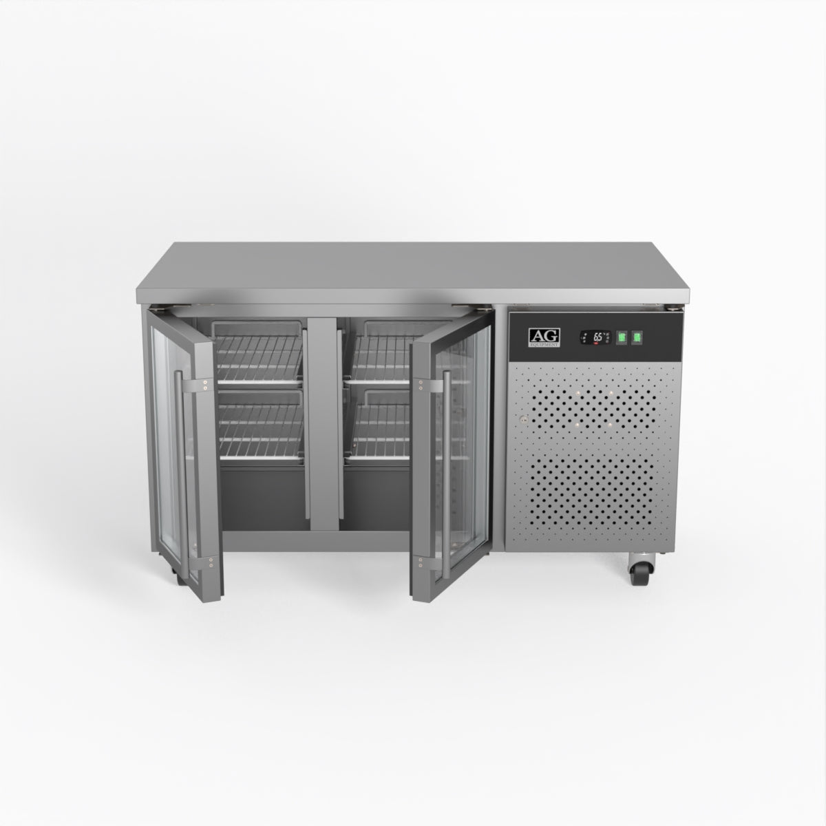 Commercial Glass Door Refrigerator - 2 Door Under Counter Display Fridge 700mm Depth for Restaurants, Cafes & Retail Stores