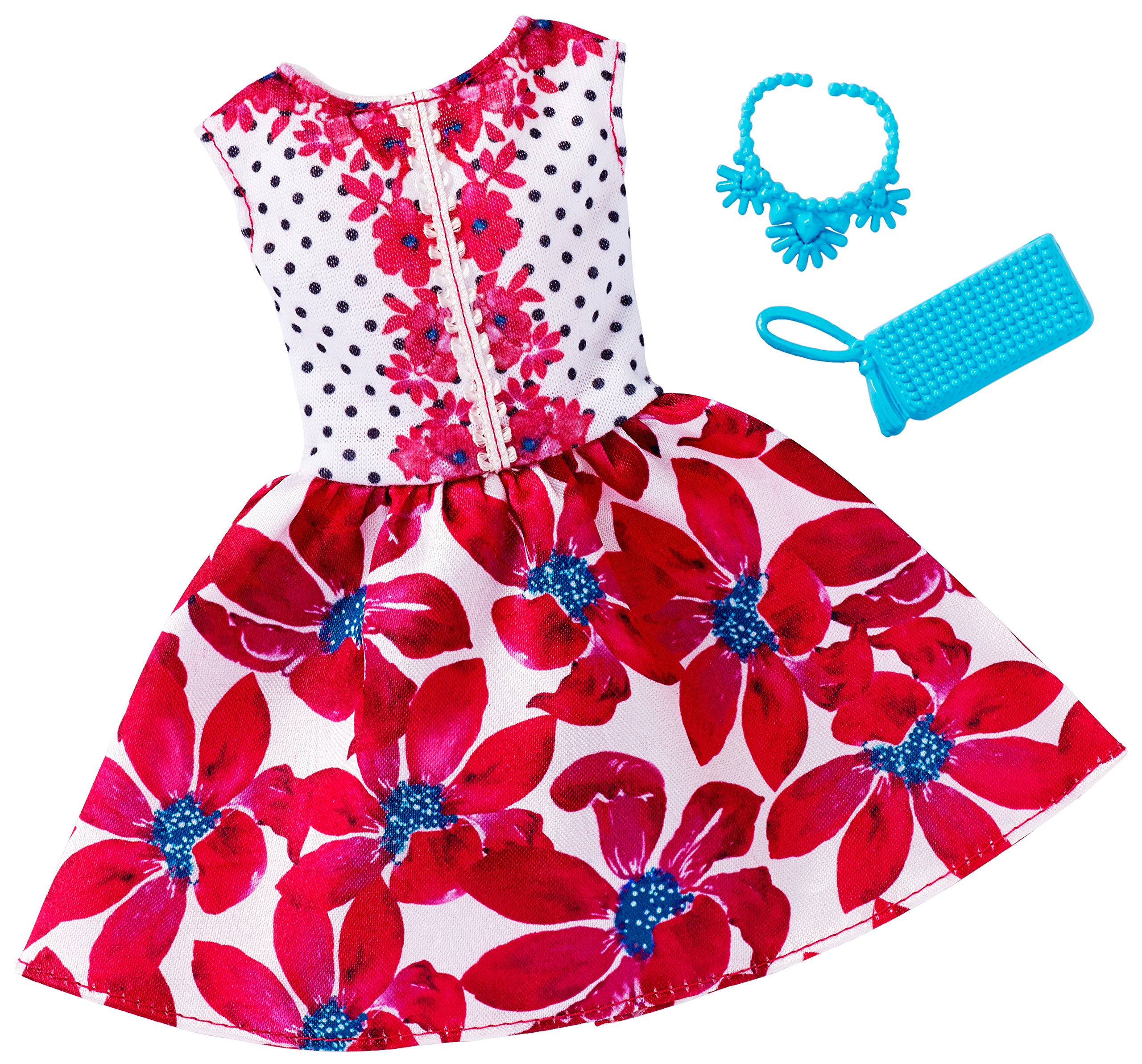 Barbie Fashion Doll Outfit - Floral Red Dress with Matching Accessories | Perfect for Playtime, Dress-Up & Collecting