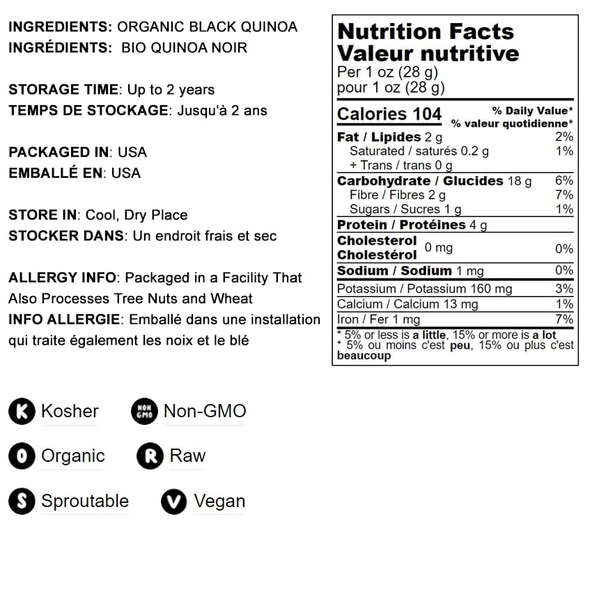 Organic Black Quinoa 20 lbs - Non-GMO Whole Grain, Sproutable, Kosher, Vegan, Sirtfood - High in Protein, Fiber & Healthy Fats - Easy to Cook for Salads, Soups, Stews & Meal Prep - Perfect for Healthy Eating & Weight Loss Diets