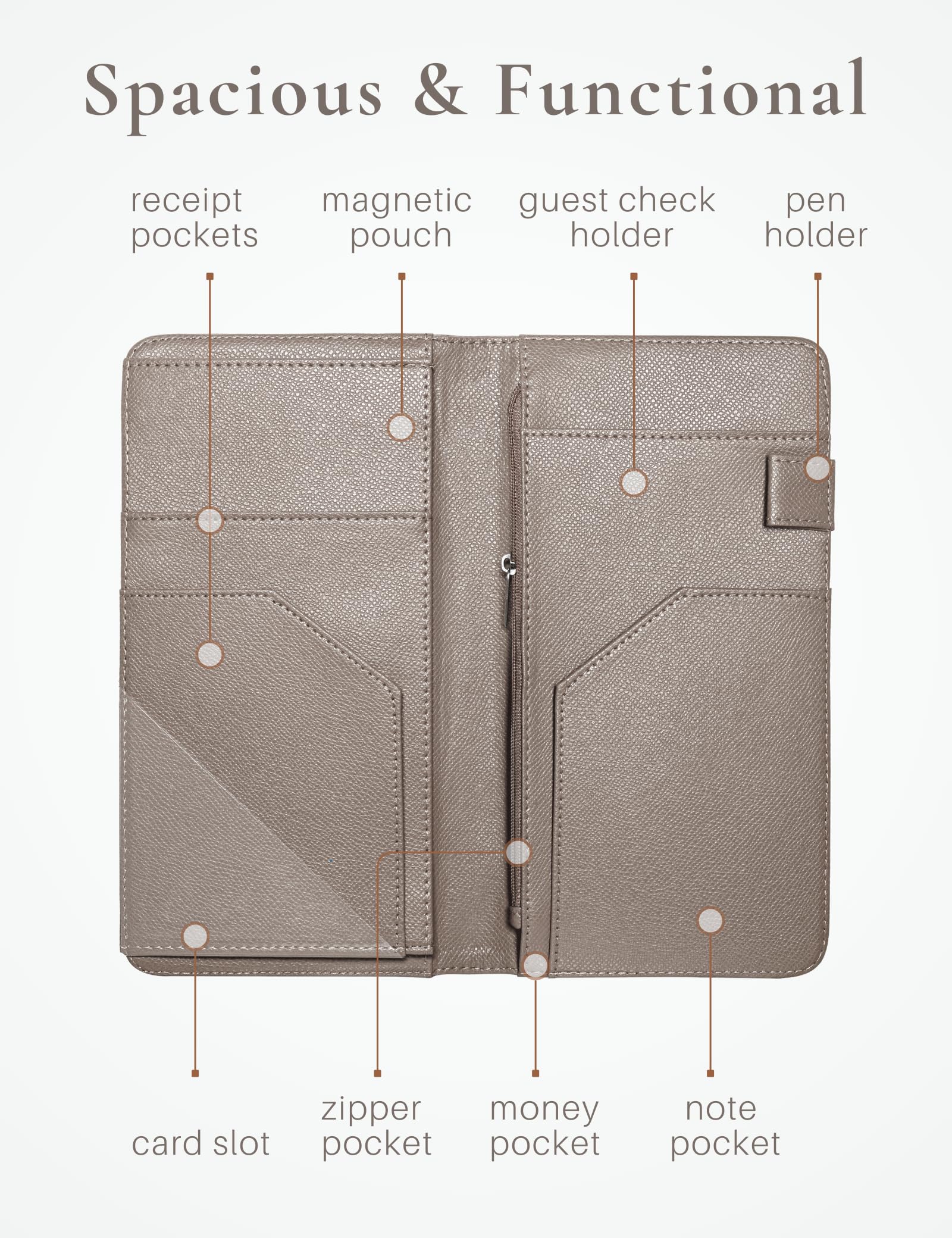 Premium Server Book with Zipper & Magnetic Pocket - Durable Waitress Check Booklet for Restaurant Staff | Guest Check Organizer, Waiter Wallet with High-Capacity Pockets | Perfect for Busy Servers, Hosts & Bartenders - Ideal for Fine Dining, Cafes & Hospitality Work (Stone Design)