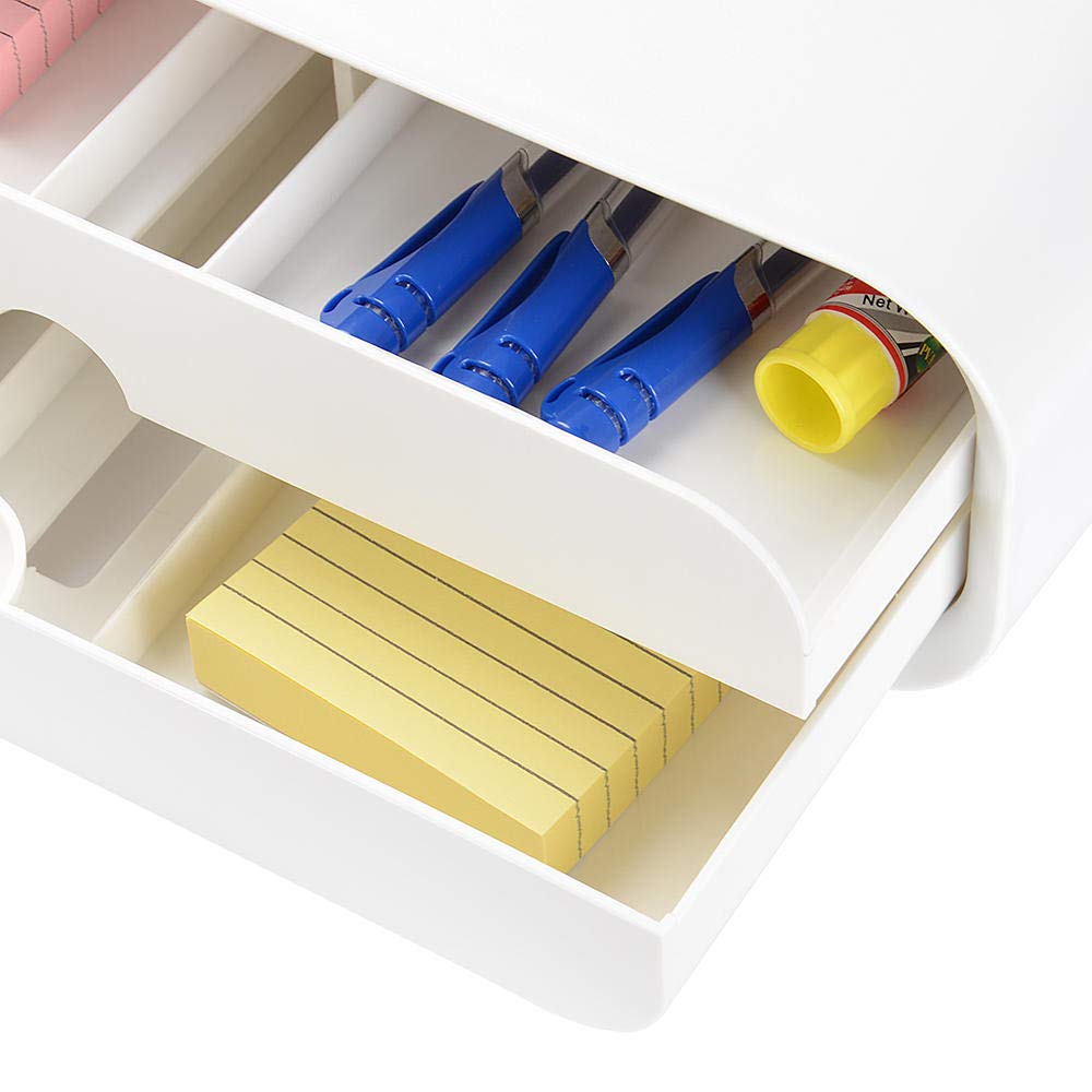 Ergonomic Monitor Stand Riser with Dual Pull-Out Drawers - Space Saving Desktop Organizer for Computer, PC & Laptop Accessories - Perfect for Home Office & Workspace Organization