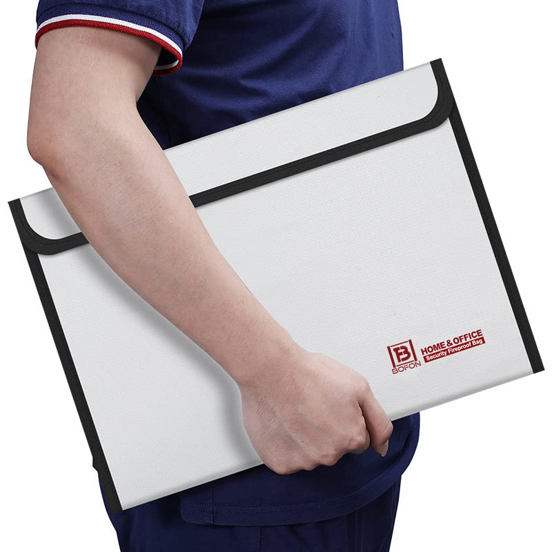BOFON 15”x11” Fireproof Document Bag - Waterproof & Fireproof Money Bag with Zipper for Valuables, Cash, Jewelry, Files & Tablets - Ideal for Home, Office & Travel Safety Storage