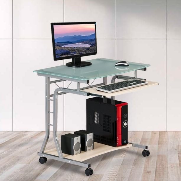 Compact Glass PC Desk - Space-Saving for Small Rooms & Offices