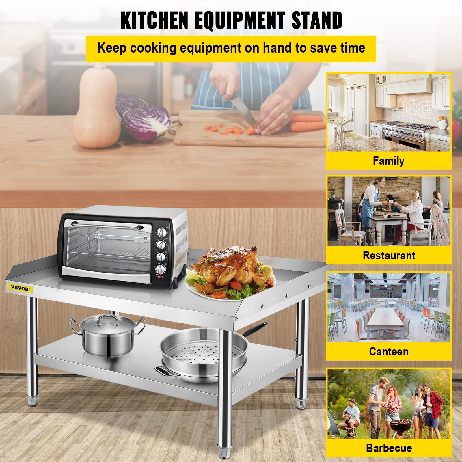 VEVOR 60 x 30 Inches Stainless Steel Grill Stand with Adjustable Storage Shelf - Heavy Duty Commercial Kitchen Equipment for Outdoor BBQ, Restaurant, Hotel & Home Use