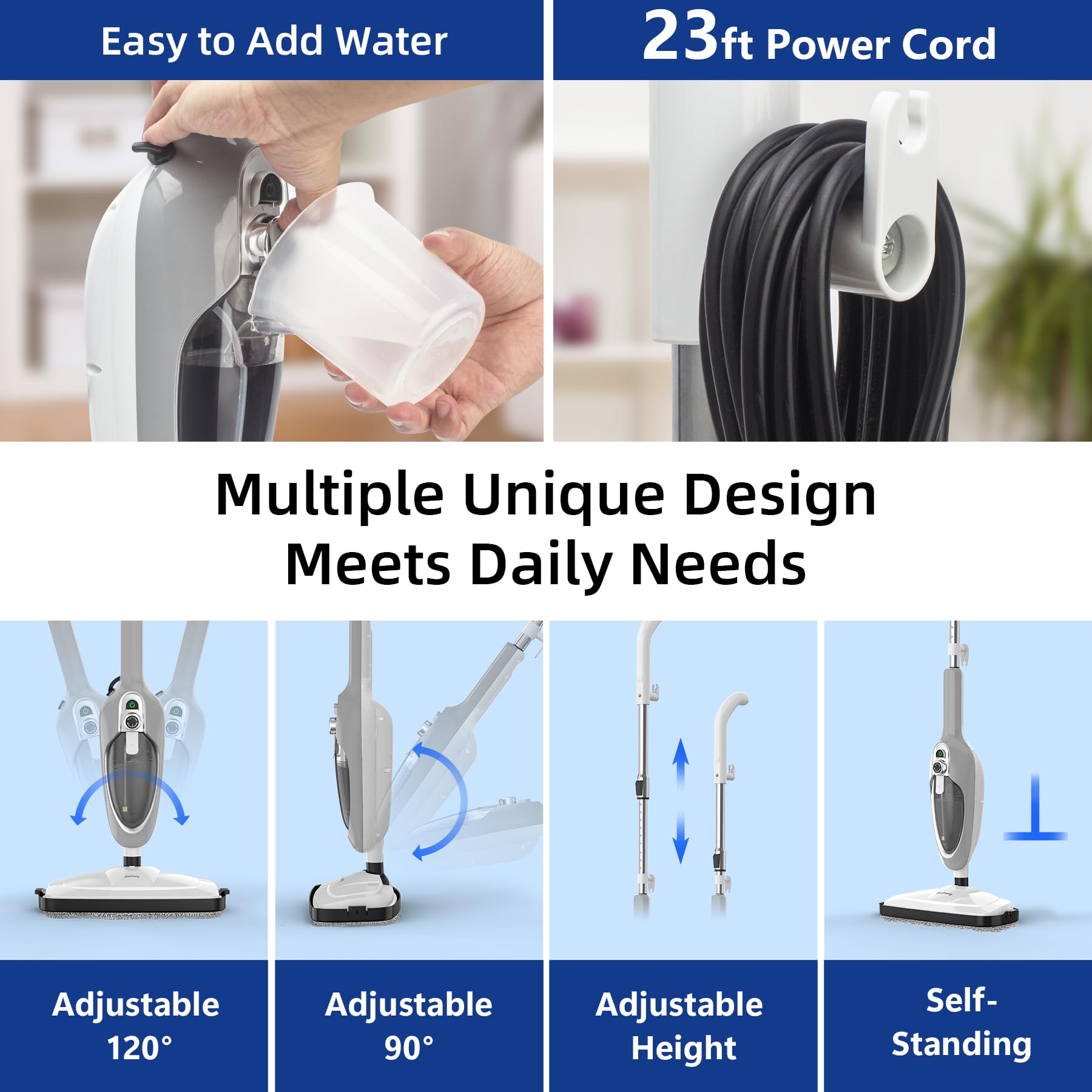 10-in-1 Multi-Purpose Handheld Steam Cleaner with 11 Accessories - Detachable Floor Steamer for Hardwood, Tile & Laminate Floors - Powerful Steam Mop for Carpets, Kitchens & Whole Home Cleaning