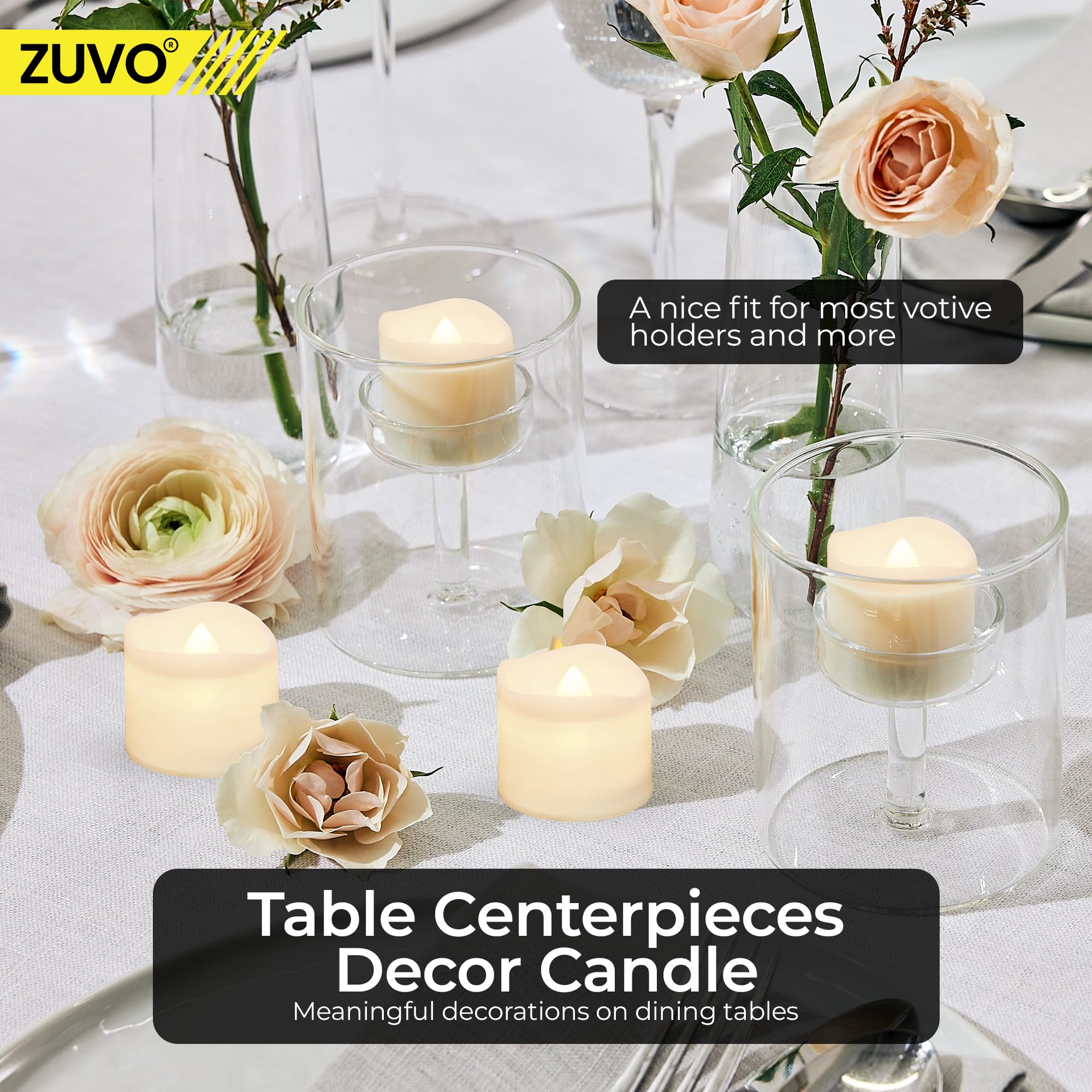 24 Pack Battery Tea Lights Candles - Warm White Realistic Flickering LED Tea Lights for Home Decor, Parties & Weddings - Flameless Wave Design Fake Candles - Perfect for Centerpieces, Votive Holders & Romantic Ambiance