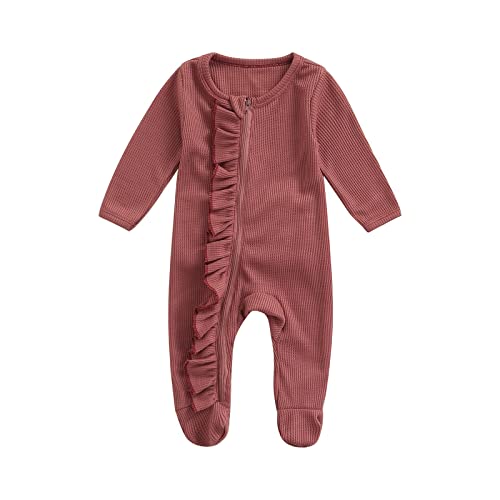 Waffle Ruffle Footie Light Red