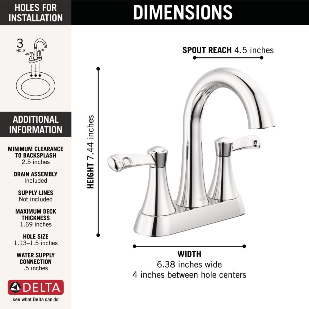 Delta Esato Centerset Bathroom Faucet Chrome - 2-Handle Bathroom Sink Faucet with Drain Assembly - High-Quality Chrome Finish for Modern Bathrooms - Perfect for Home, Hotel, and Commercial Use