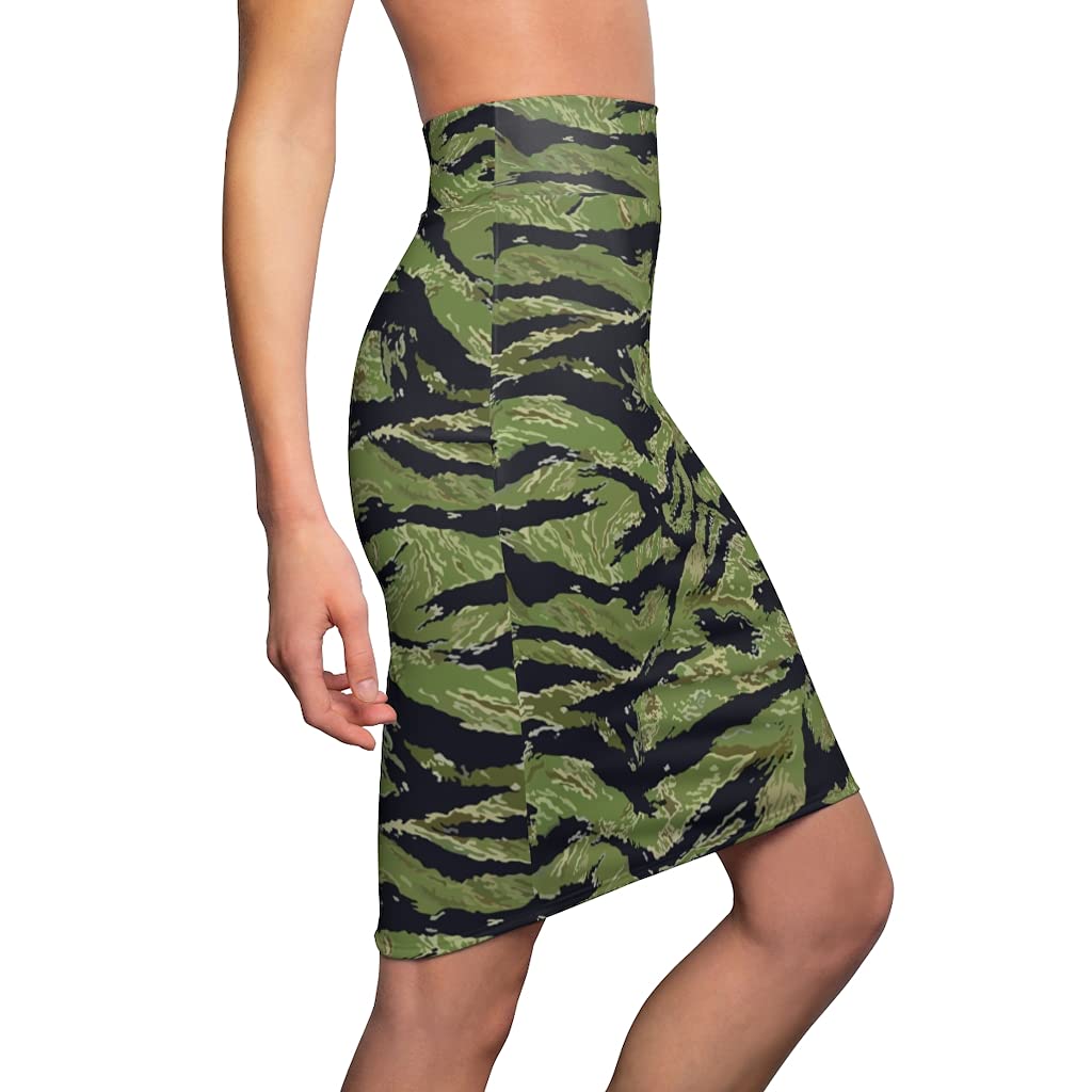 Women's Pencil Skirt - Military Tiger Stripe Jungle Camo | Slim Fit Office & Party Wear | Perfect for Work, Night Out & Special Occasions