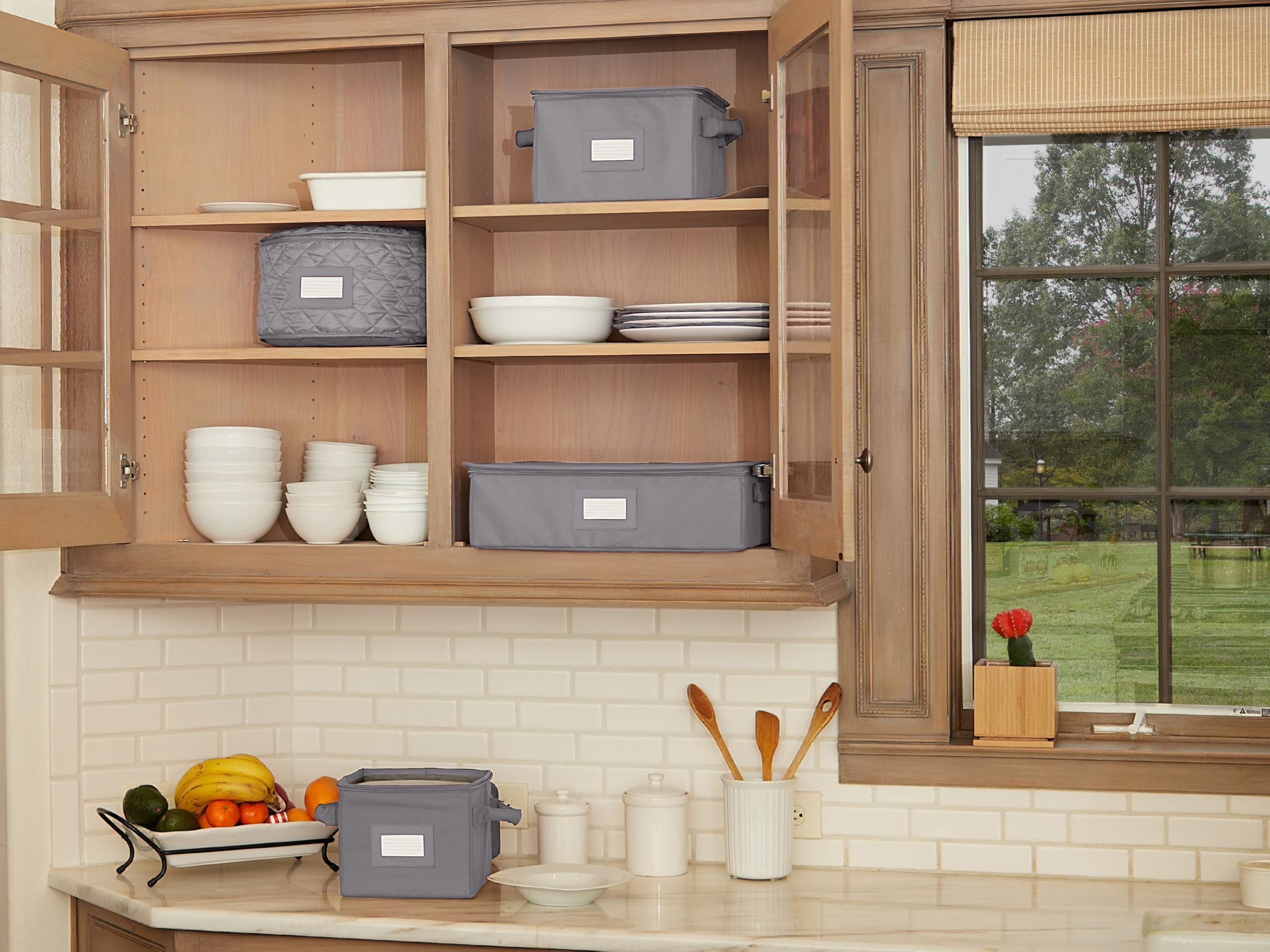 Stackable Dish Storage Box with Reinforced Handles - China & Keepsake Organizer for Kitchen, Dining Room | Durable Graphite Design for Home Organization & Protection