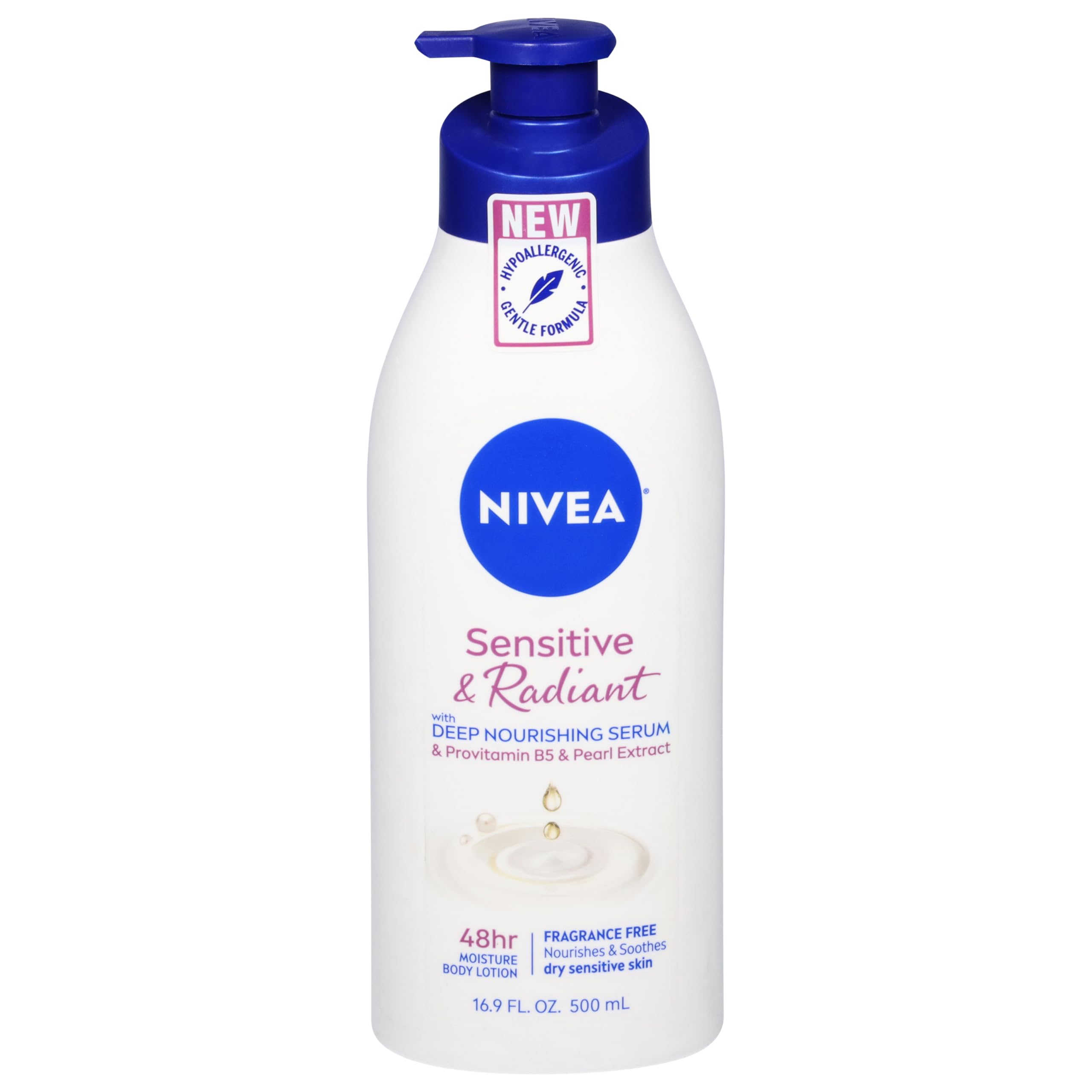 Nivea Sensitive & Radiant Body Lotion for Dry Skin - 16.9 Fl Oz (500ml) Hydrating Moisturizer with Vitamin E | Perfect for Daily Use, After Shower & Nighttime Skincare Routine