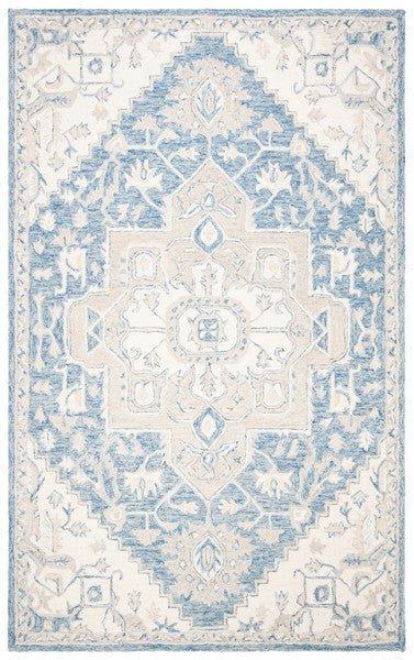 Hand Woven Blue & Ivory Wool Area Rug - Traditional Persian Style, Soft & Durable - Perfect for Living Room, Bedroom, or Office Decor