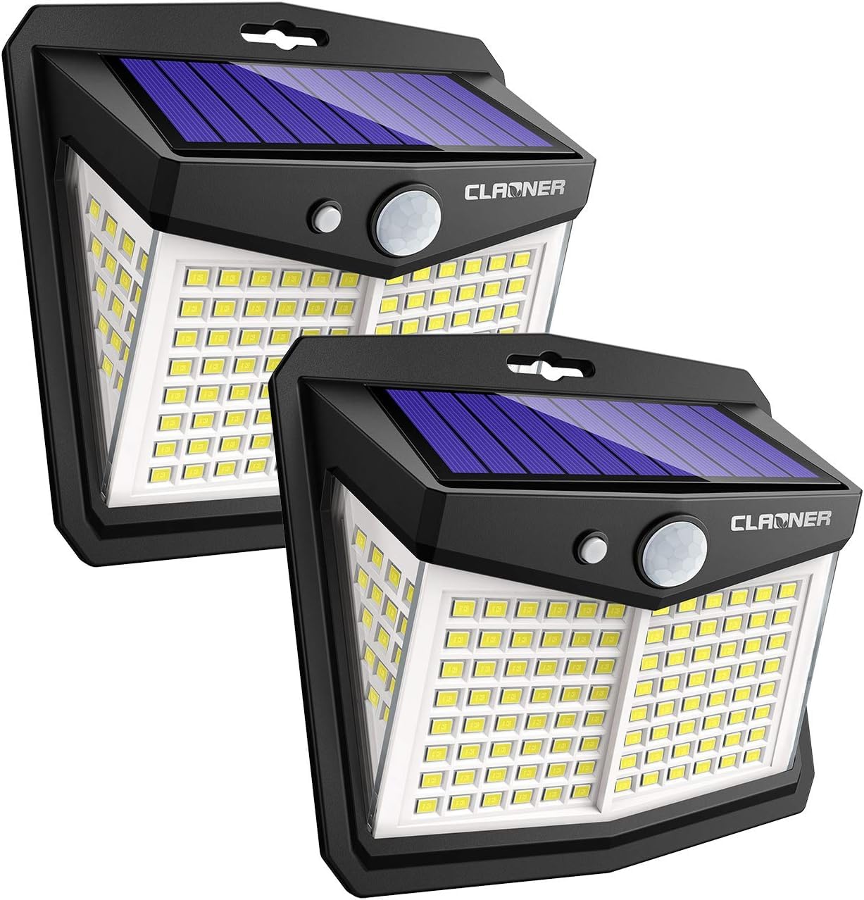 CLAONER 128 LED Solar Lights Outdoor with Motion Sensor - IP65 Waterproof, 3 Brightness Modes, 270° Wide Lighting Angle - Solar Powered Security Lights for Yard, Pathway, Garage & Deck (Ideal for Nighttime Safety & Landscape Lighting)