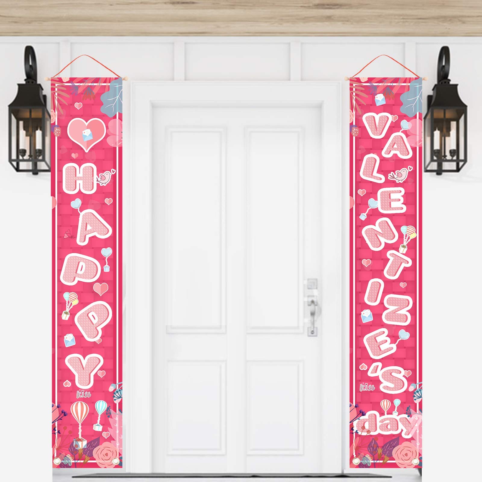 WITBASS 2-Pack Valentine's Day Decorations - Pink Heart Banners & Streamers for Door, Wall, Porch | Indoor/Outdoor Party Decor | Perfect for Valentine's Parties, Home Decor & Romantic Events