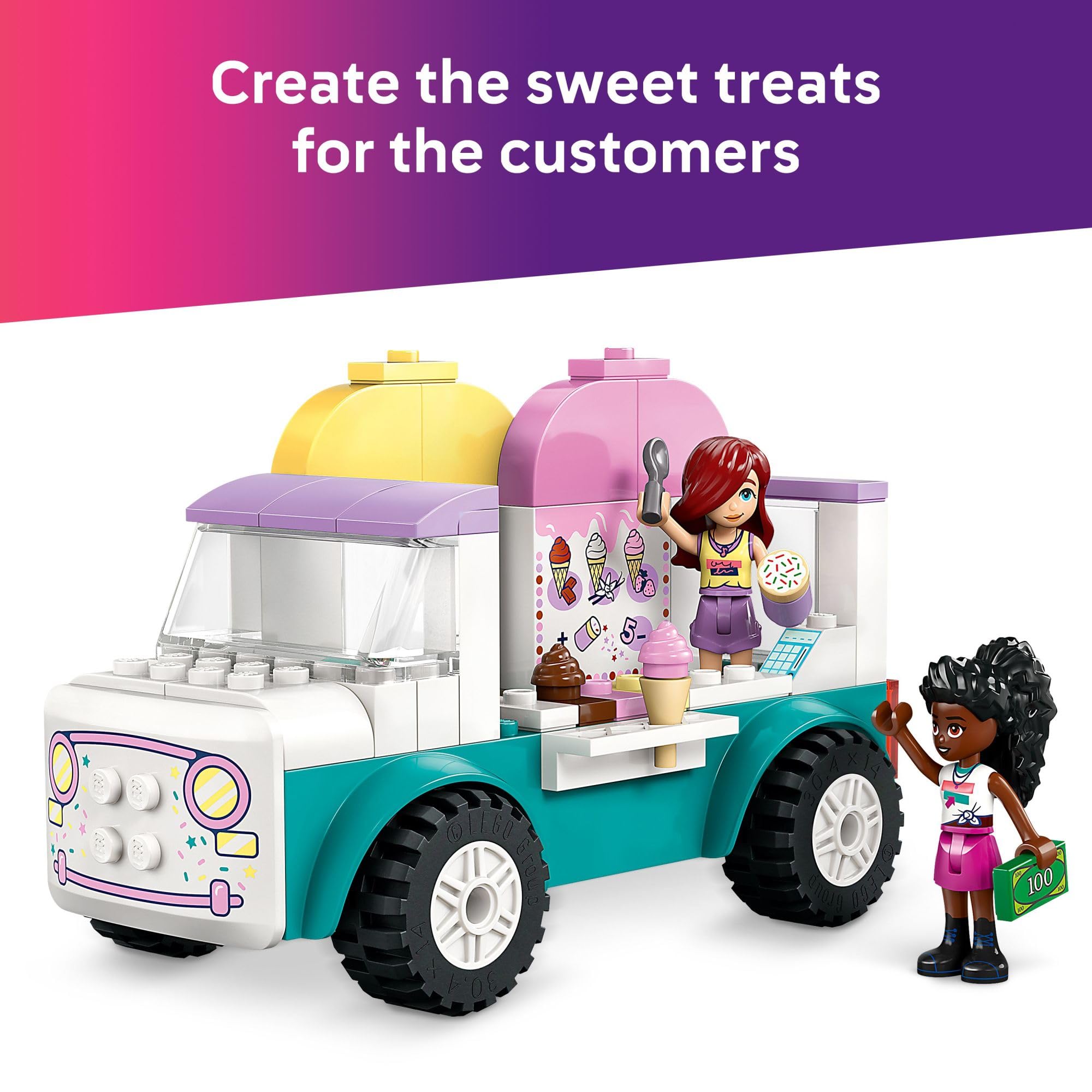 LEGO Friends Heartlake City Ice Cream Truck Building Toy Set - Creative Pretend Play for Kids Ages 4+ with 2 Minidolls & Rabbit Figure (Model 42644) - Perfect for Preschool Playtime, Birthday Gifts & STEM Learning Activities