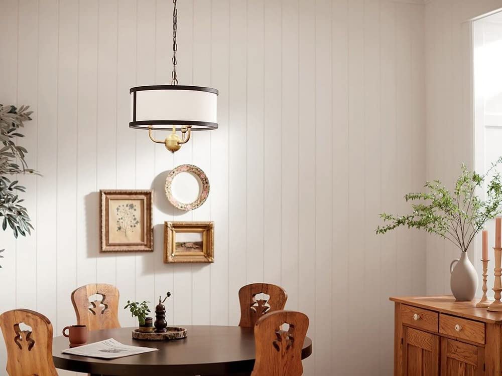 Kichler Heddle 15.5 Inch 3-Light Chandelier in Anvil Iron and Beech - Modern Farmhouse Ceiling Light Fixture for Dining Room, Bedroom or Entryway Lighting