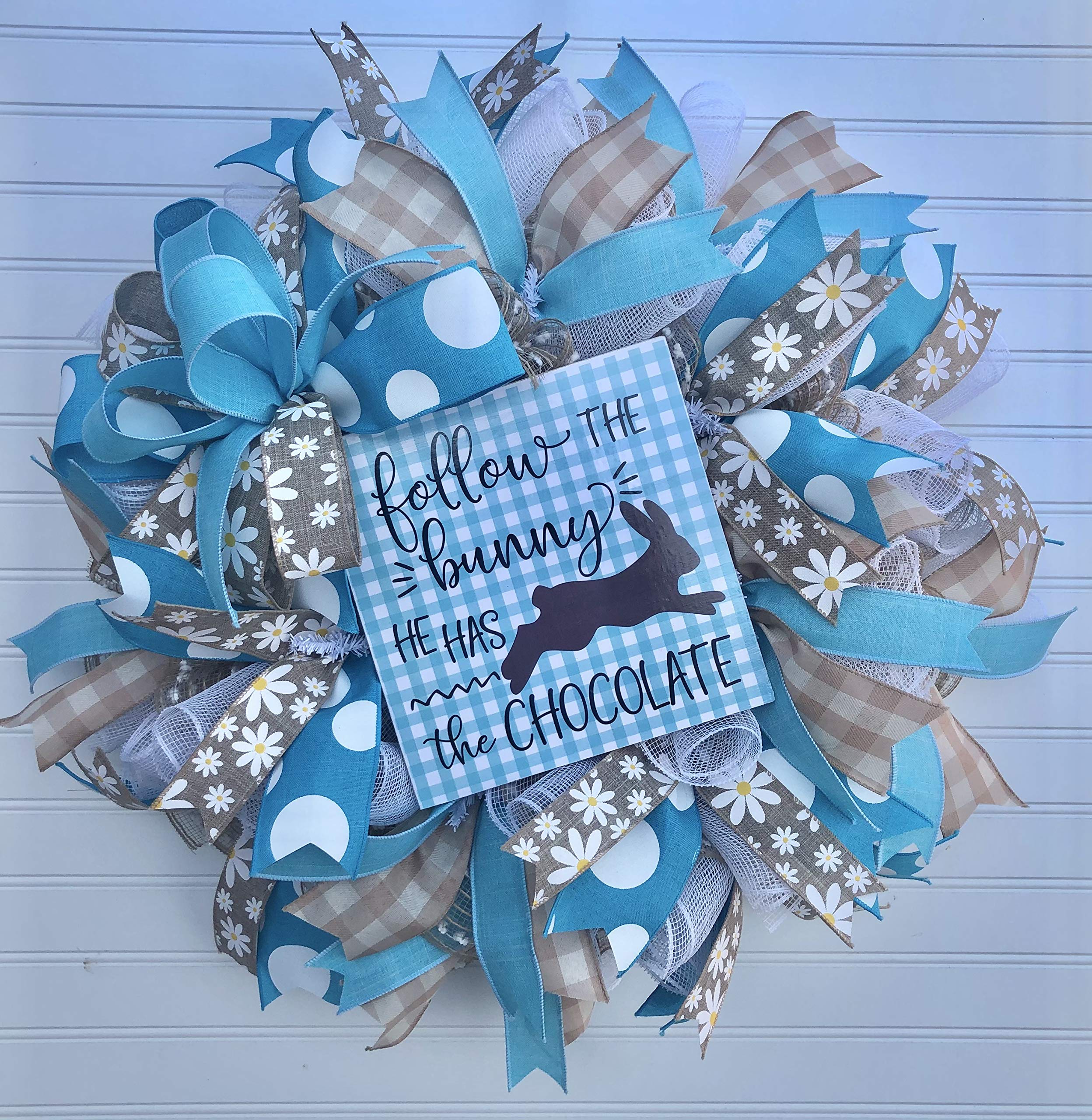 Handmade Rustic Chocolate Easter Bunny Wreath - Spring Easter Door Decor for Home, Front Door Hanging | Perfect for Easter Party, Spring Home Decoration & Holiday Gift Giving