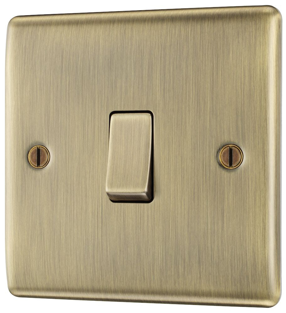 BG Nexus Metal Antique Brass 1 Gang 2 Way Light Switch NAB12 - Vintage Style Electrical Switch for Home, Office, and Commercial Spaces