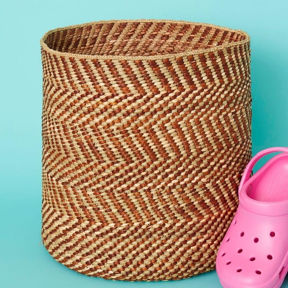Small Brown Iringa Woven Basket - Indoor Planter & Toy Storage Organizer for Home Decor, Nursery, and Living Room Organization