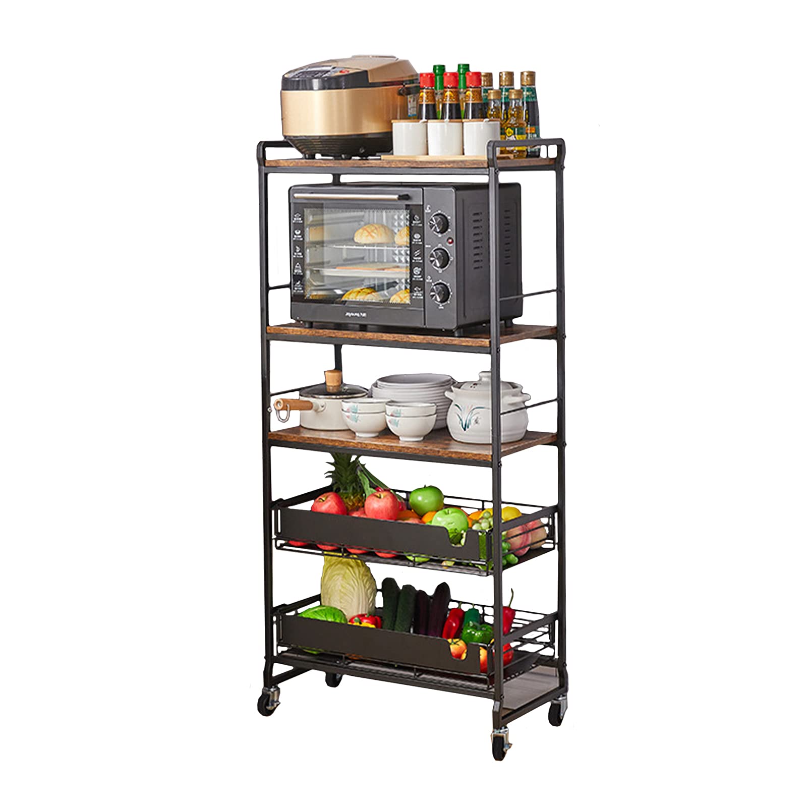 3-Tier Rolling Microwave Stand with Storage Shelves - 24.8