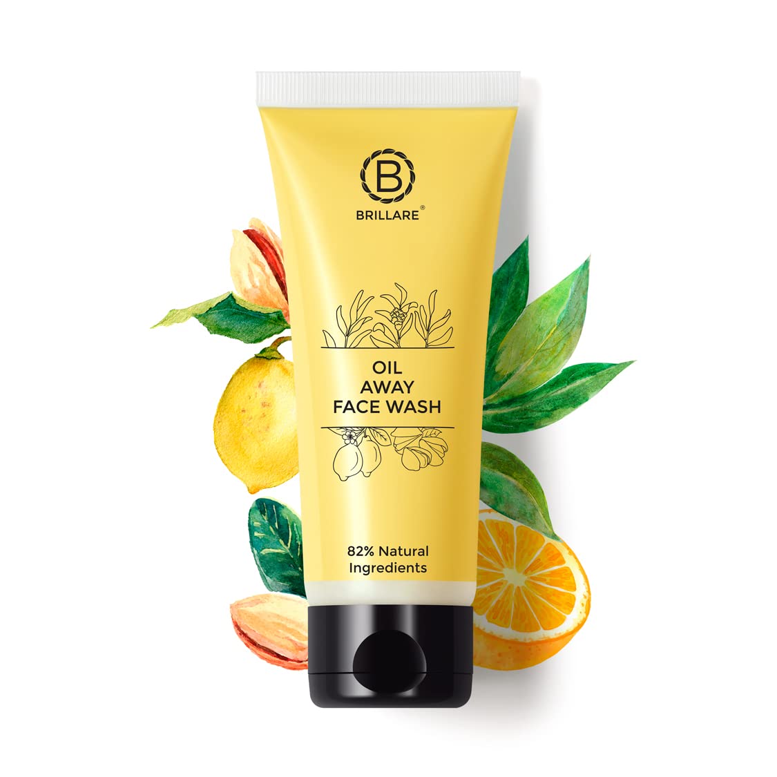 Brillare Professional Oil Away Natural Face Wash with Tea Tree & Turmeric (100ml) - Deep Cleansing for Oily & Acne-Prone Skin - Perfect for Daily Skincare Routine