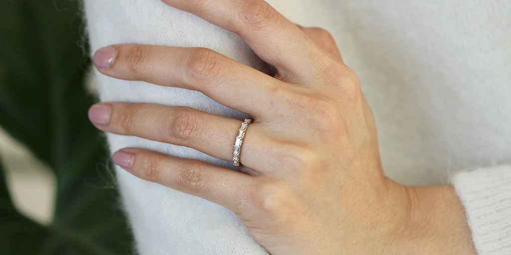 Orbit Band Ring with XS Baguette Diamonds - Elegant Stackable Jewelry for Women, Perfect for Weddings, Anniversaries & Everyday Wear