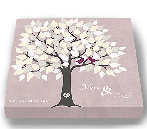 Personalized Wedding Tree Guest Book - Unique Bridal Shower Gift for 100-150 Signatures | Pink Canvas Wall Art Decor 24x24 | Alternative Guest Book Idea for Wedding Reception & Anniversary Gifts