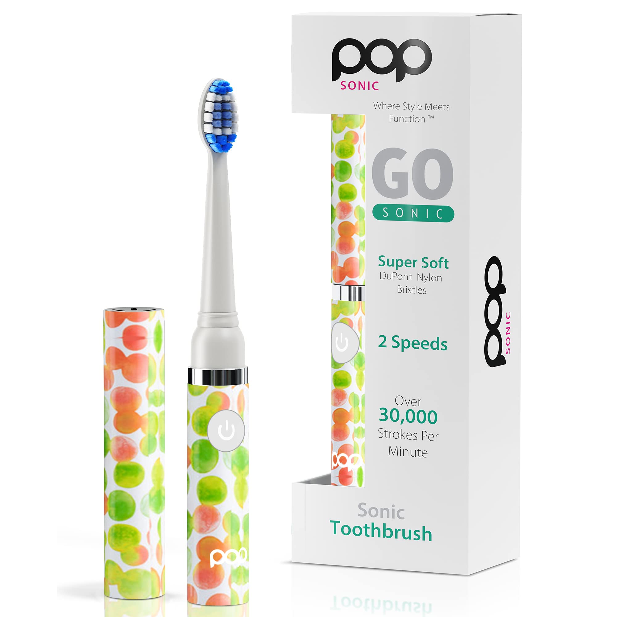 Pop Sonic Electric Toothbrush for Kids & Travel (Green) - 2 Speed Modes (15,000-30,000 RPM) with DuPont Nylon Bristles, Battery Powered - Perfect for Home, School & Vacation Use