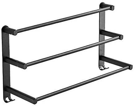 Premium 304 Stainless Steel Wall Mounted Towel Rail with Hooks - Space Saving Black Chrome Bathroom & Kitchen Towel Shelf (40cm) - Perfect for Small Spaces, Modern Homes & Spa-Like Bathrooms