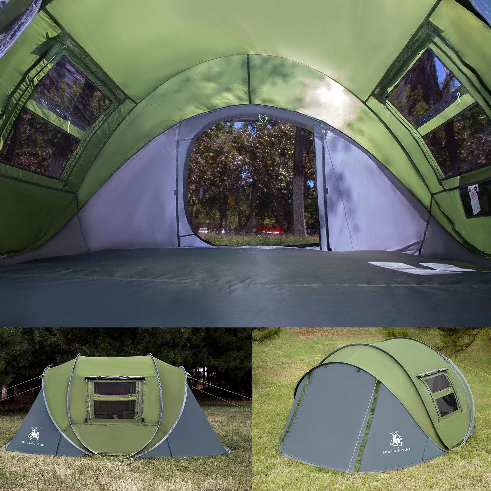 4 Person Instant Pop Up Tent - 9.5’X6.6’X52’’ Waterproof Family Camping Tent with 2 Doors | Automatic Setup for Easy Camping, Hiking, Backpacking & Outdoor Adventures | Perfect for Family Trips, Beach Days & Music Festivals