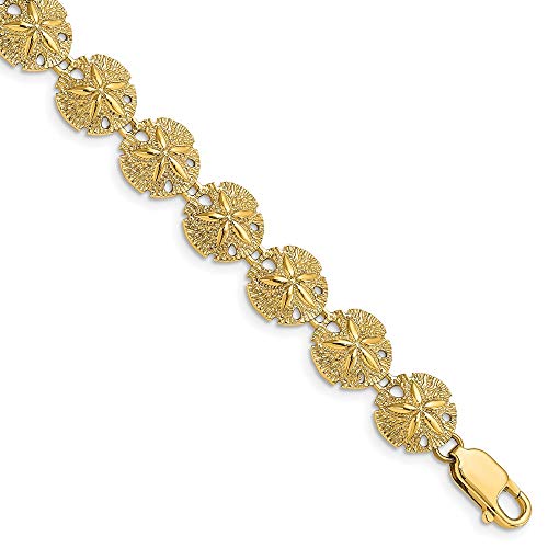 14k Yellow Gold Polished & Textured Sand Dollar Link Bracelet for Women - Dainty Beach Jewelry Gift for Summer Vacation & Boho Fashion Accessories