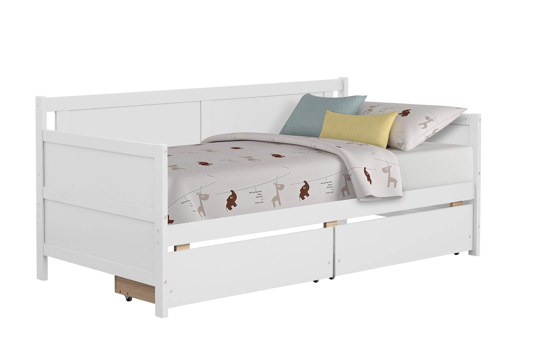 Twin Size Wooden Daybed with 2 Pull-Out Storage Drawers - Convertible Sofa Bed for Teens & Adults - Sturdy Wood Slat Support - Space-Saving Furniture for Bedroom, Living Room, Small Apartments & Guest Rooms - No Box Spring Needed - Perfect for Sleepovers, Lounging & Extra Storage