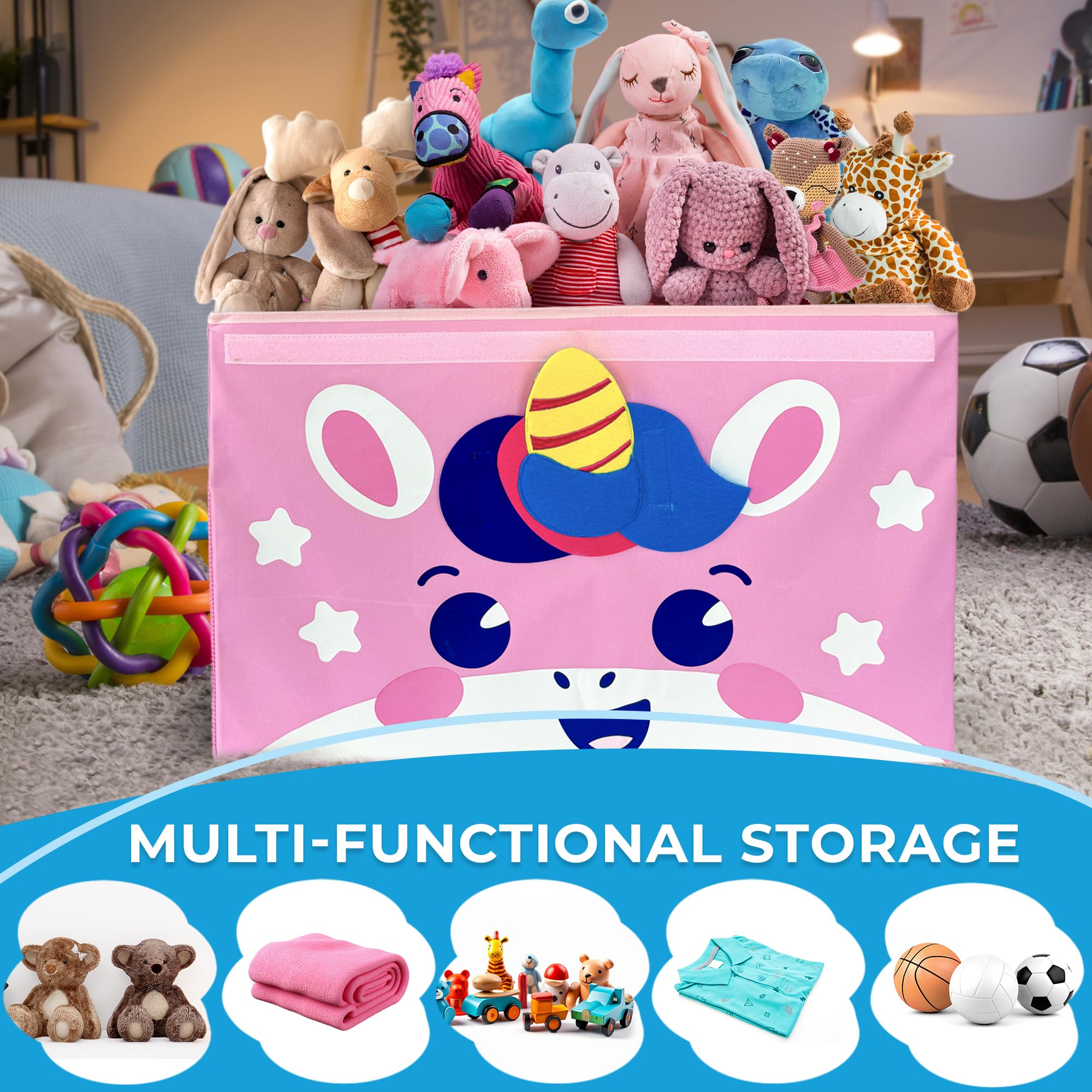 QUOKKA Kids Toy Storage Box - 16x12x10 Inch Collapsible Fabric Toy Organizer with Handles & Flip-Top Lid - Foldable Playroom Bin for Boys and Girls - Perfect for Nursery, Bedroom, and Playroom Organization