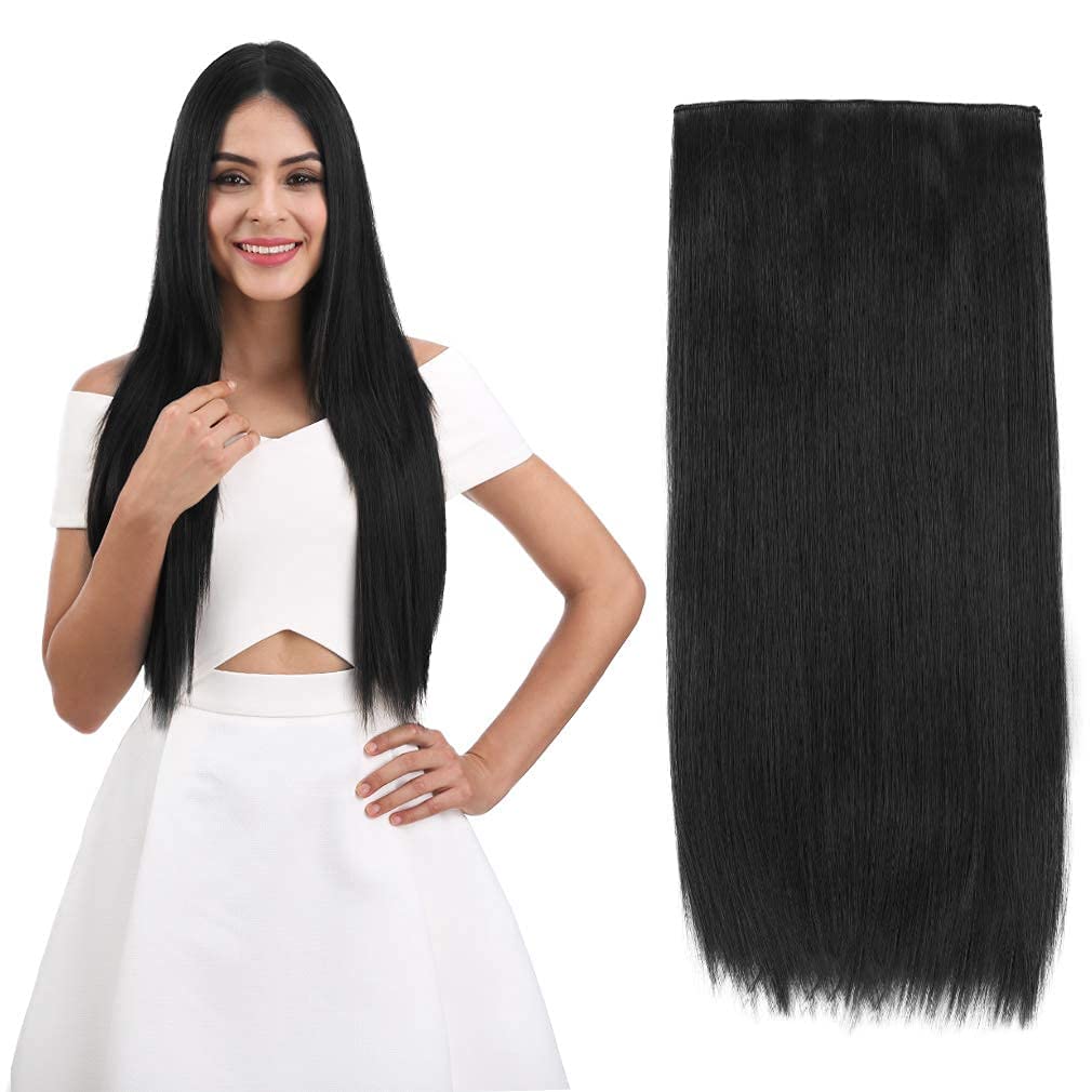 CEUTA 24 Inch 5 Clip-In Hair Extensions for Women - Natural Black Human Hair - Perfect for Volume, Length & Styling - Great for Parties, Weddings & Daily Wear