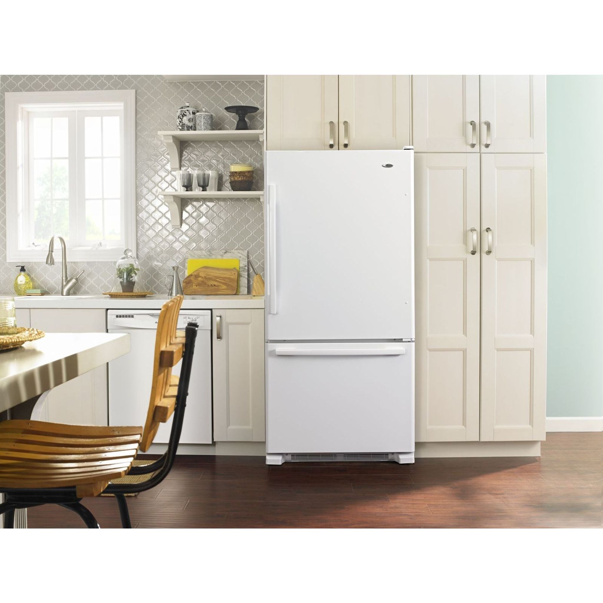 Amana ABB2224BRW 24-Inch Bottom Mount Refrigerator in White - Energy Efficient, Spacious Design for Kitchens, Apartments & Small Spaces