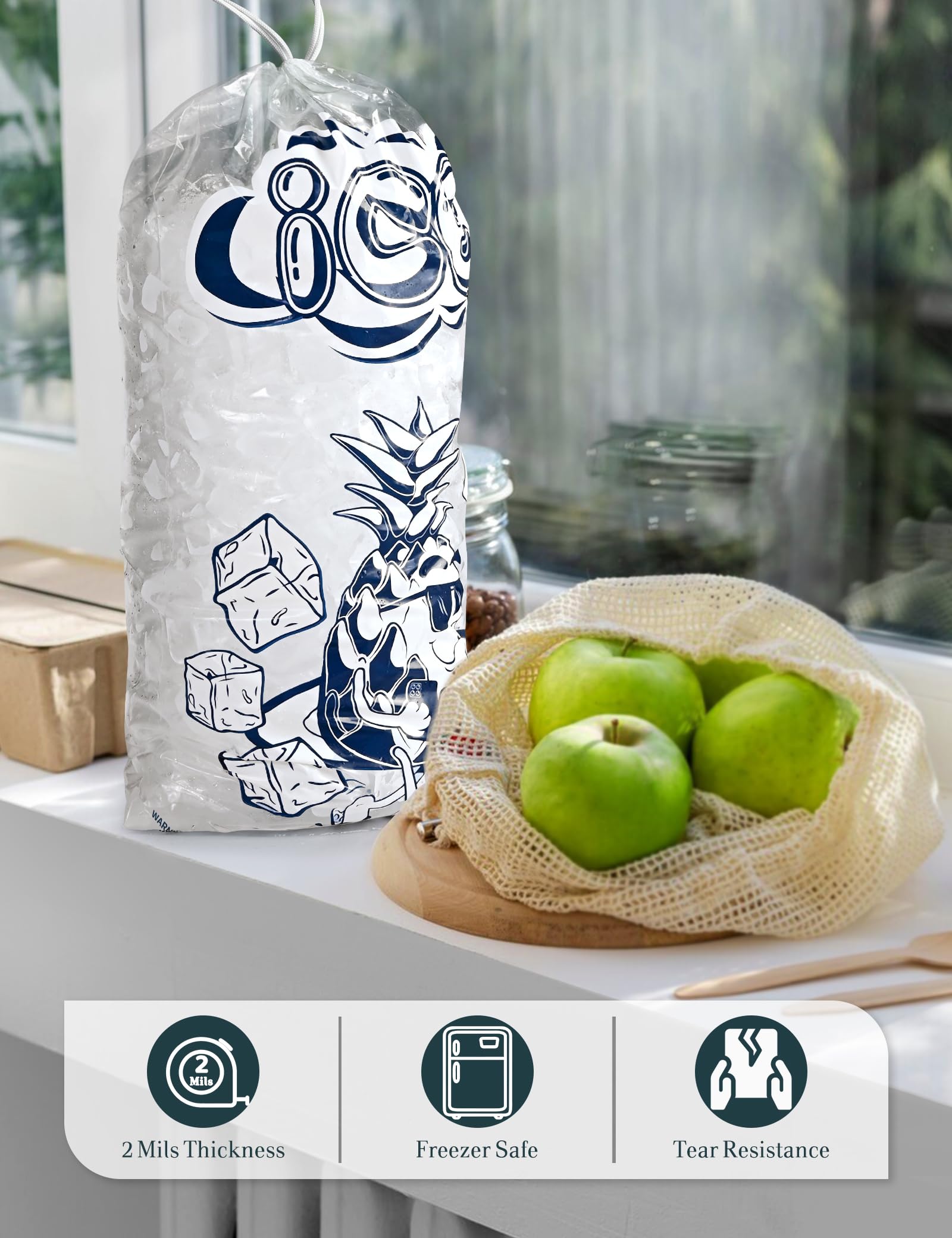 50 Pack 0.5 lb Heavy-Duty Ice Bags with Drawstring - 2 Mil Thick Ice Machine Bags for Commercial Use, Party Coolers & Fishing Trips