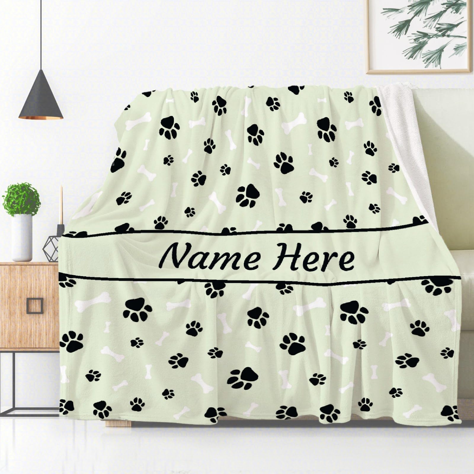 **Custom Personalized Dog Blanket with Name - Soft Cozy Fleece Pet Blanket for Puppy, Dog Lovers, Mom & Dad - Cute Paws & Bones Design - Perfect for Bed, Sofa, Couch & Travel Gifts**    *(Use Case: Ideal for snuggling at home, travel comfort, or as a heartfelt gift for dog lovers!)*