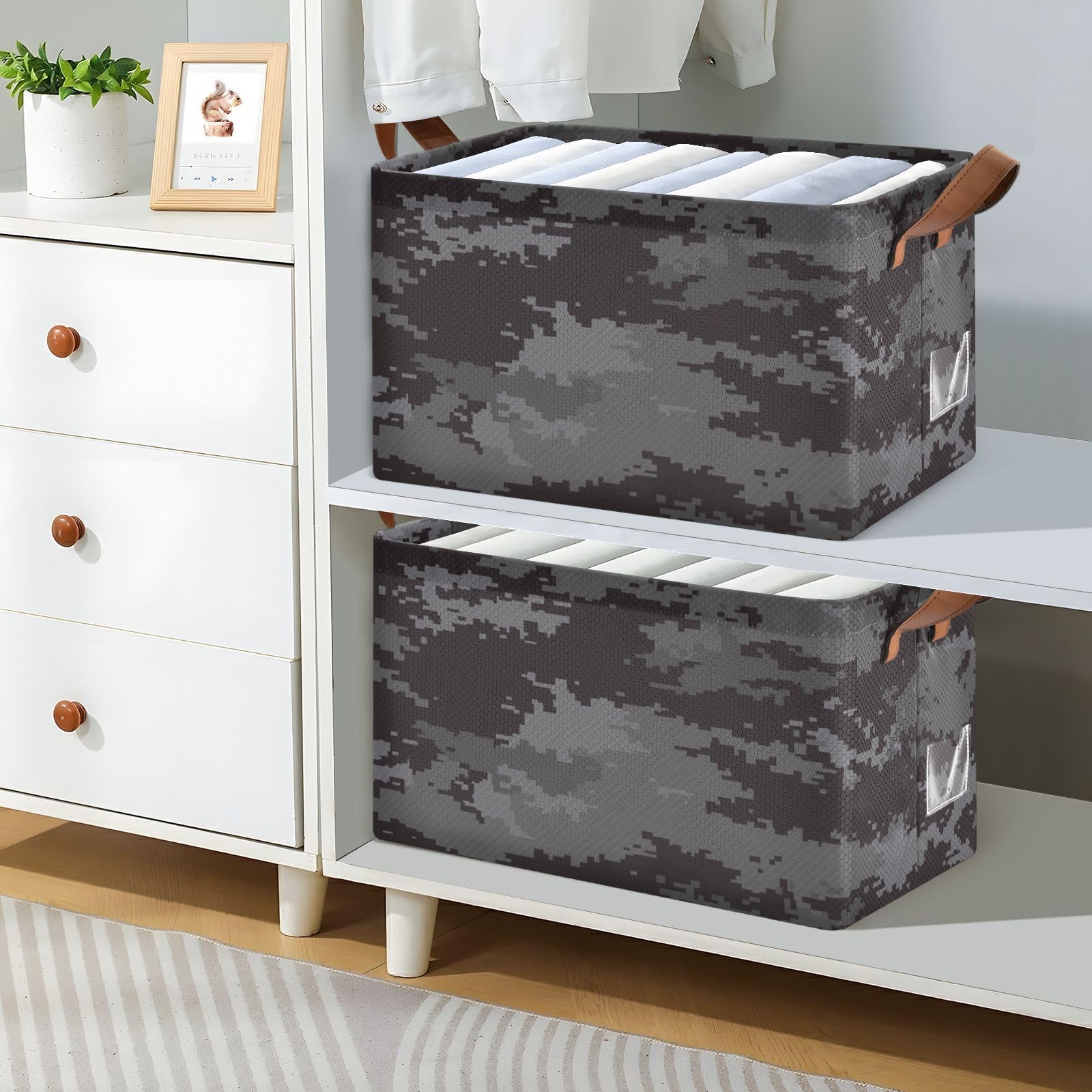Camouflage Black Collapsible Storage Bins with Handles - 2 Pack Foldable Closet Organizer Baskets for Bedroom, Living Room & Home Organization | Perfect for Clothes, Toys & Household Items Storage