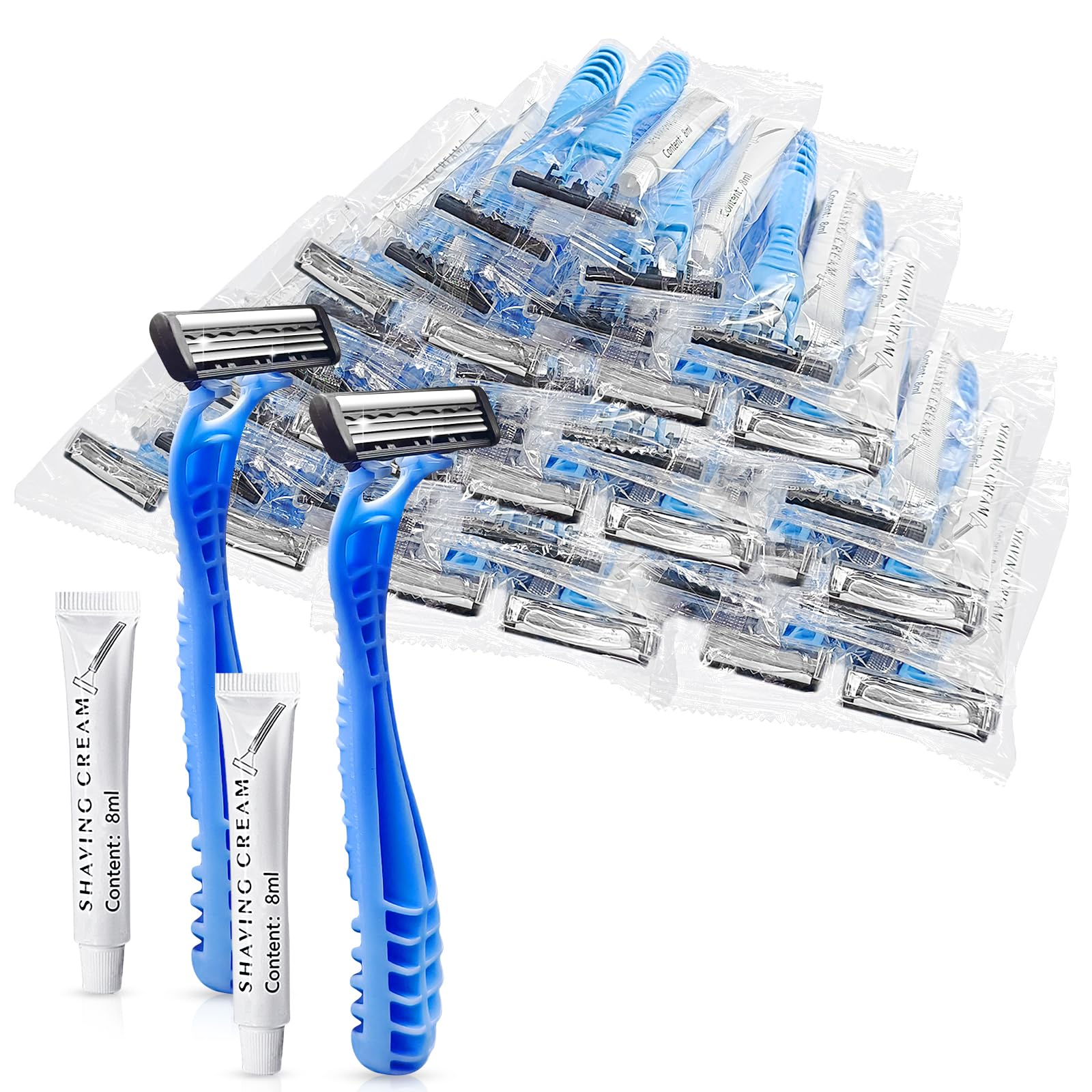 100-Pack Kheoxusa Triple Blade Disposable Razors - Individually Wrapped for Hygiene - Light Blue Travel Razors for Men & Women - Perfect for Travel, Airbnb, Gyms, Hotels, Shelters and On-The-Go Shaving