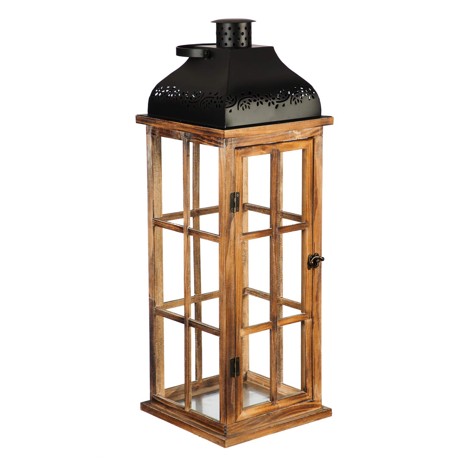 Evergreen Set of 3 Nested Wood and Metal Lanterns with LED Candles - Rustic Home Decor for Indoor/Outdoor, Wedding, Garden, Patio, and Holiday Lighting