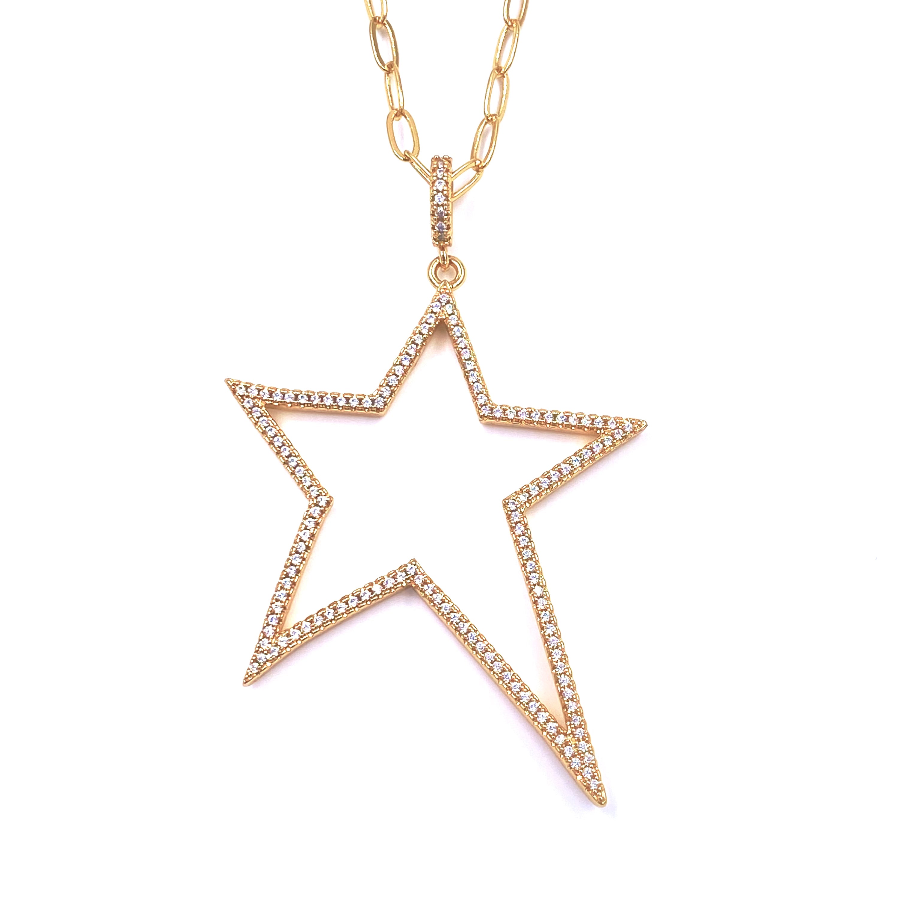 Ashley Gold Open Star CZ Necklace - Elegant Cubic Zirconia Pendant for Women | Perfect for Parties, Weddings & Date Nights